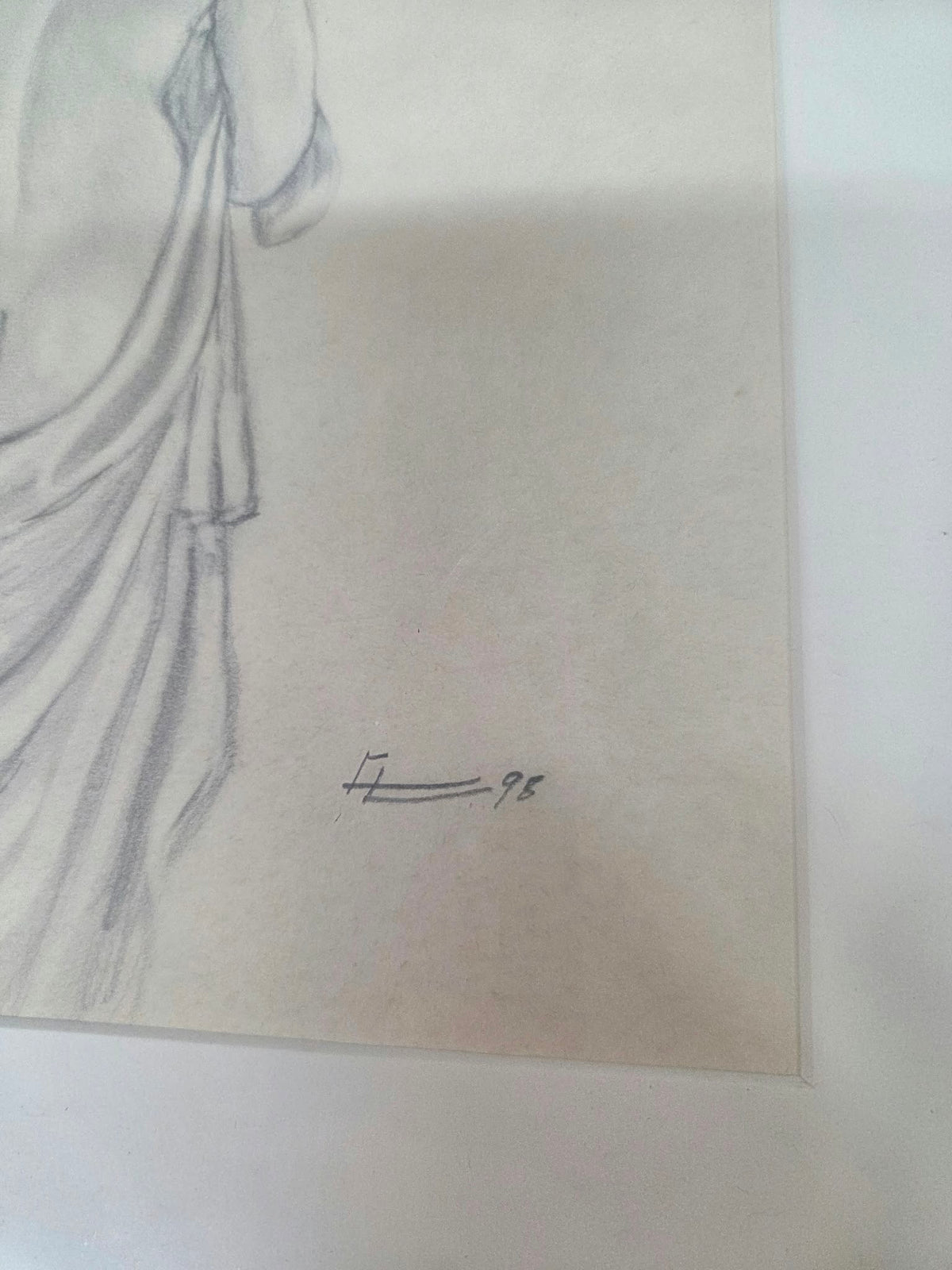 Cuadro / Dibujo a lápiz estilo clásico "Desnudo femenino" (Año 98) - Con Marco y Paspartú