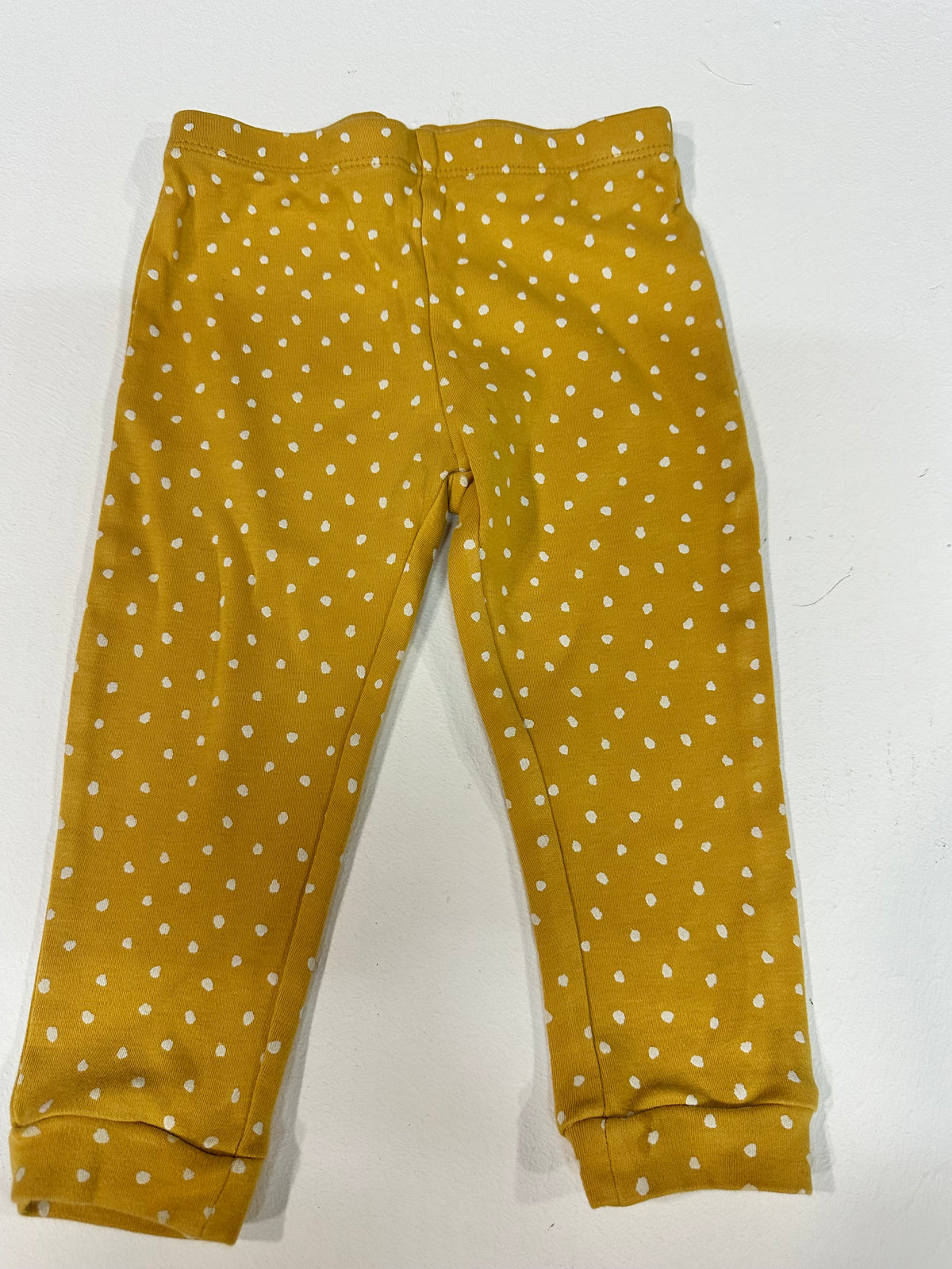 Leggings / Pantalón de bebé mostaza con lunares blancos (Talla aprox. 6-12 meses)