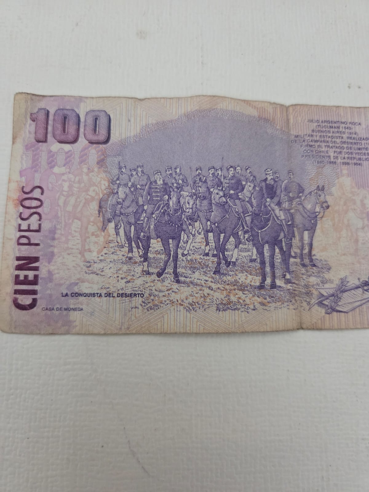Billete Argentina 100 Pesos - Julio Argentino Roca - Serie CA - Circulado (Notas a bolígrafo)