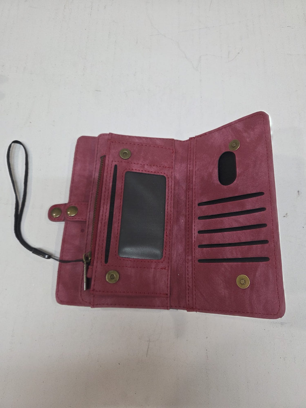 Cartera Caseme de Piel Sintética con Tarjetero y Correa (Color Granate/Vino)
