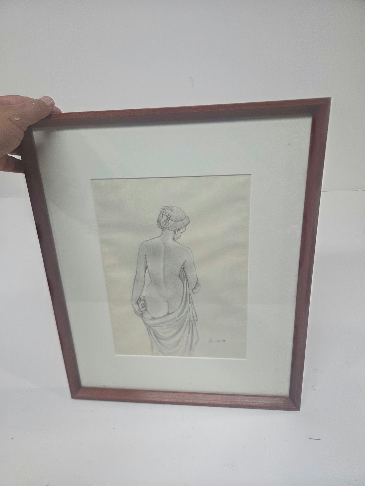 Cuadro / Dibujo a lápiz estilo clásico "Desnudo femenino" (Año 98) - Con Marco y Paspartú