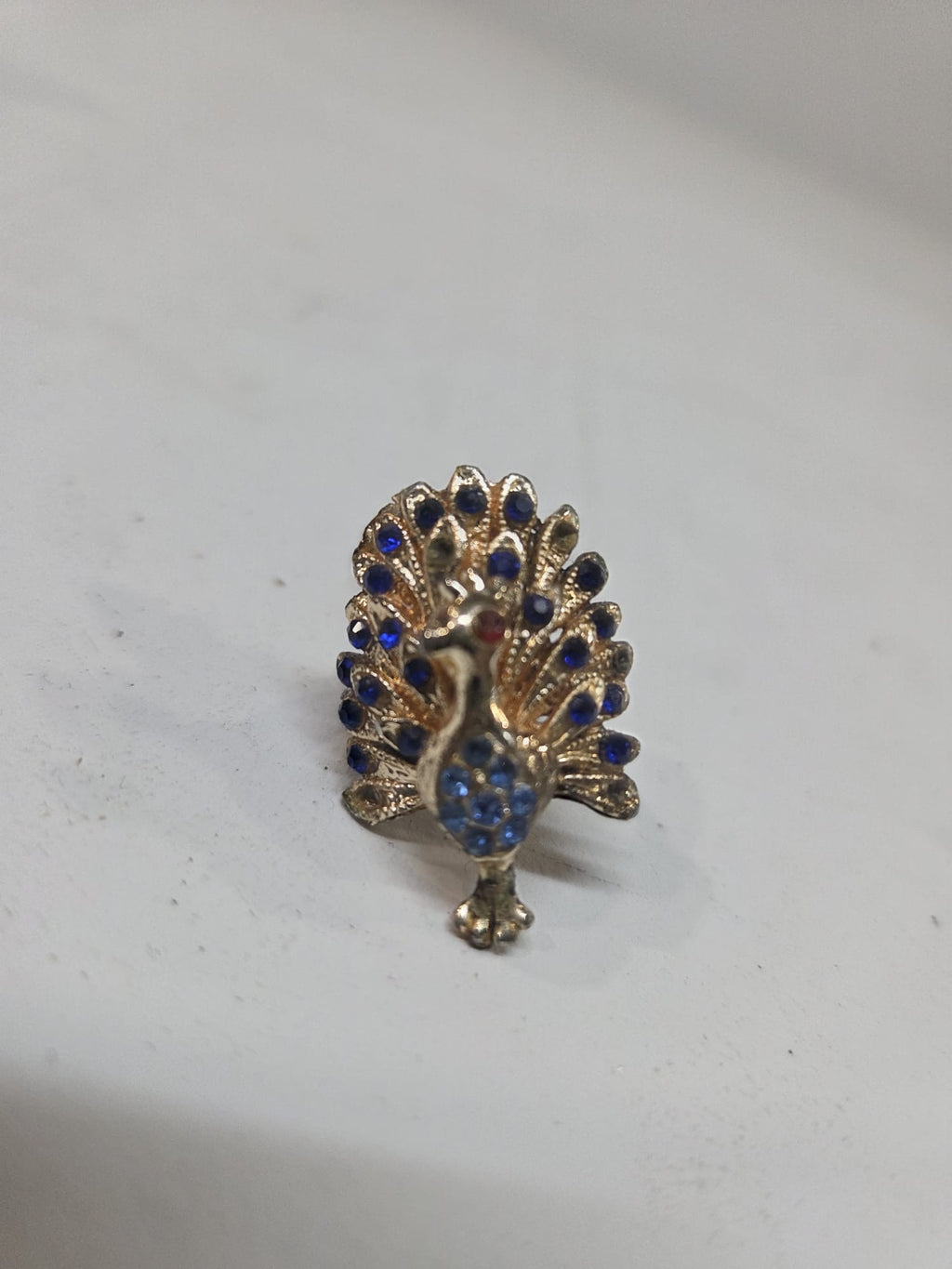 Anillo Ajustable Pavo Real Vintage con Pedrería/Cristales Azules