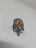 Anillo Ajustable Pavo Real Vintage con Pedrería/Cristales Azules