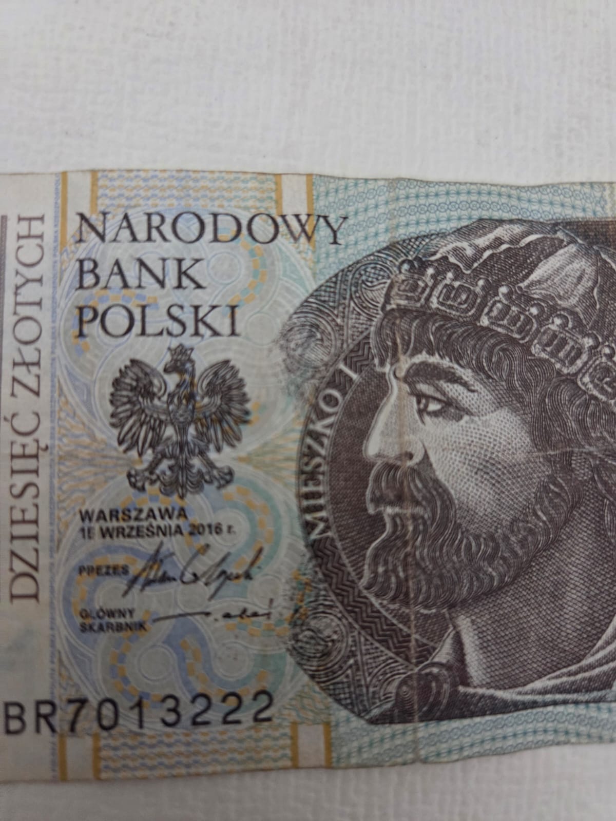 Billete Polonia 10 Zlotych 2016 - Narodowy Bank Polski - Mieszko I (Circulado)