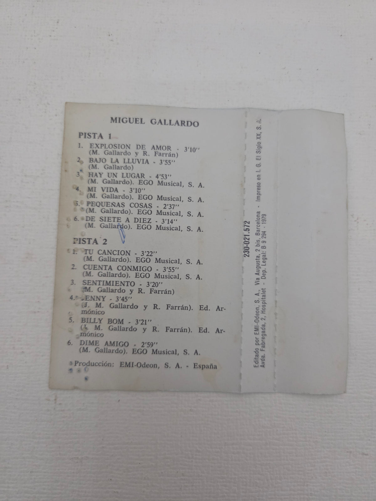 Cassette Miguel Gallardo - Álbum Homónimo (Versión Original, 1979)