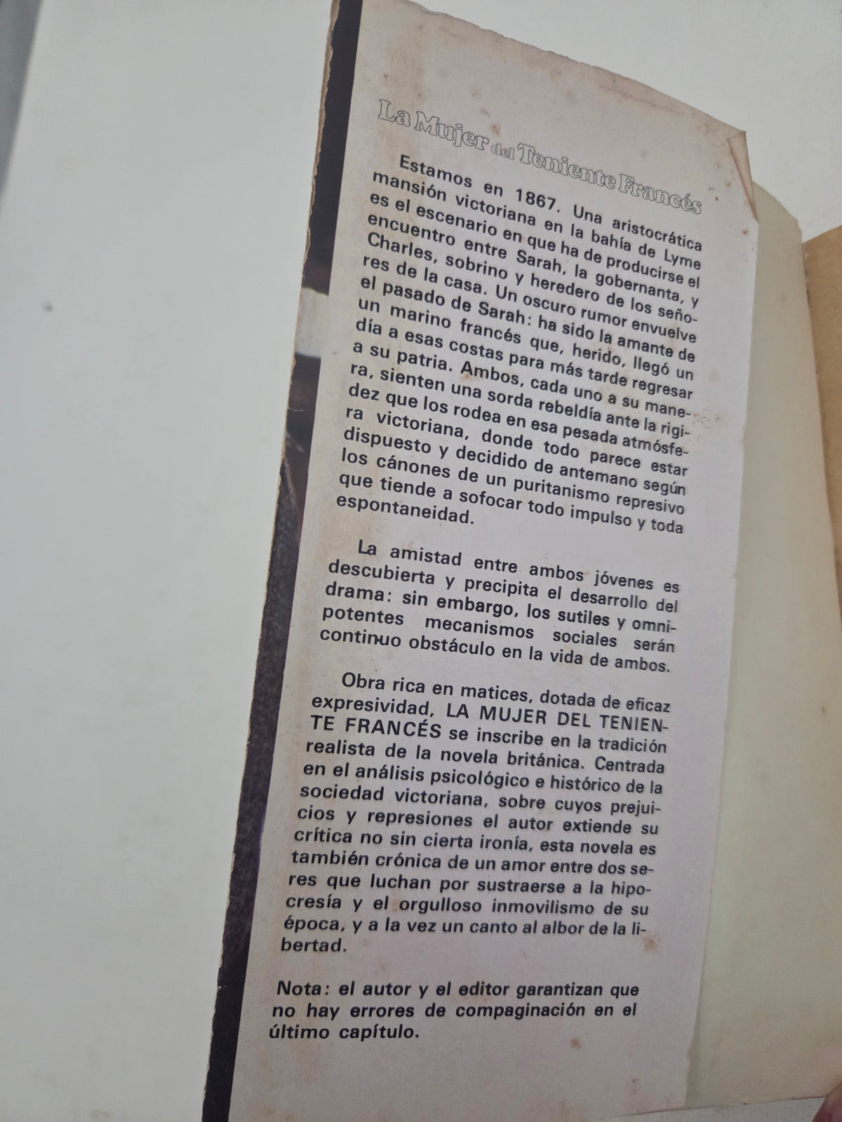 La Mujer del Teniente Francés. John Fowles