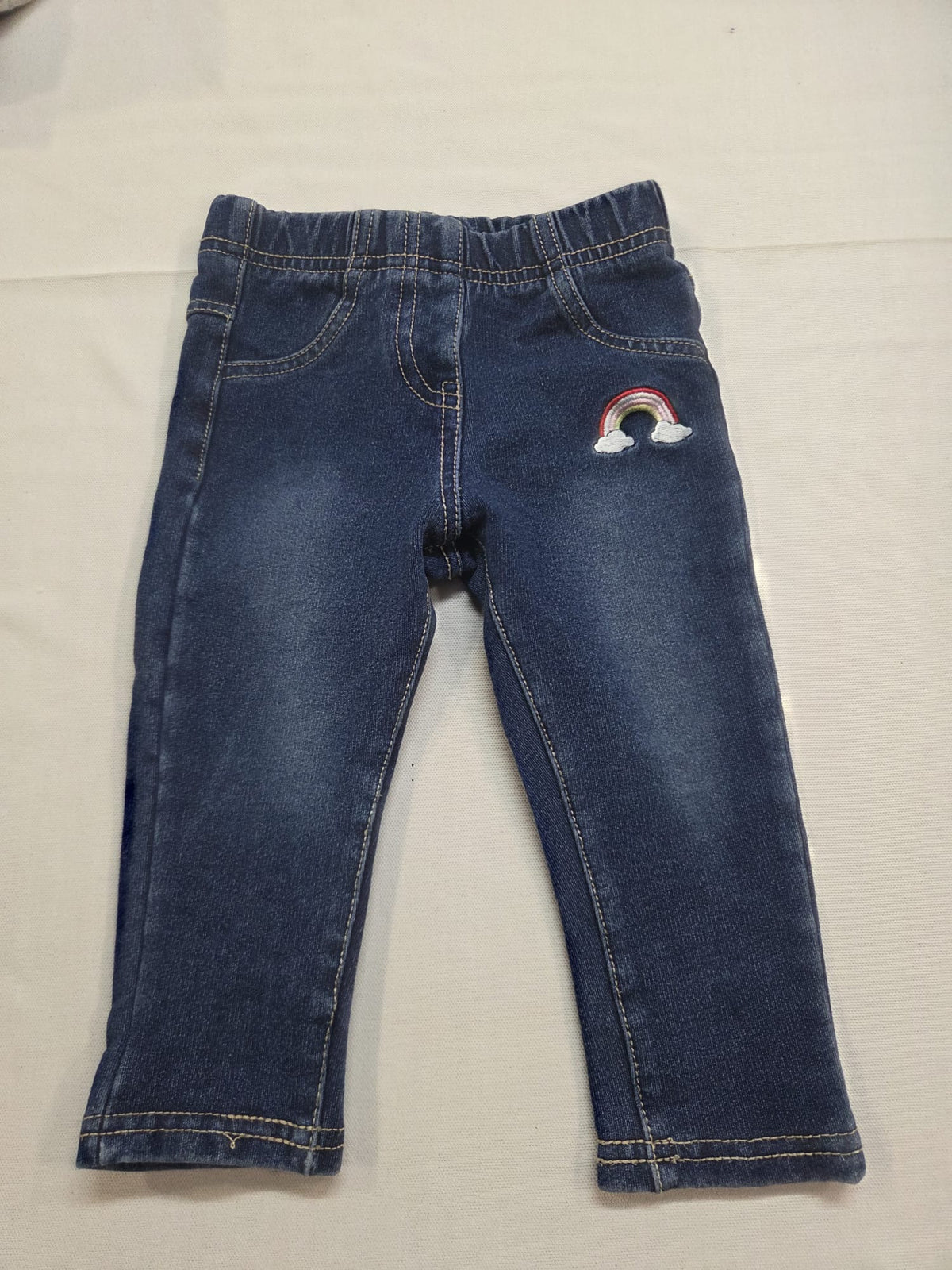 Jeggings vaqueros con bordado arcoíris - Talla 12M (Pink Baby)