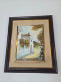 Cuadro al Óleo Paisaje Rural Mediterráneo – Casa Blanca Tradicional con Marco de Madera (45 x 52 cm)