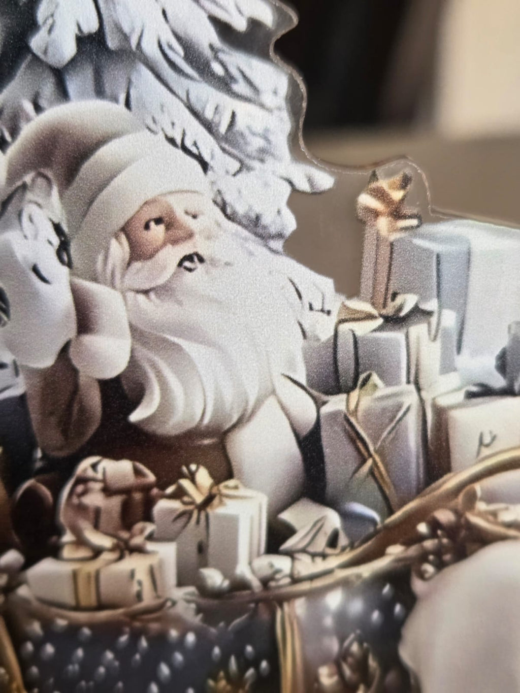 Adorno Decorativo Navideño de Acrílico – Papá Noel en Trineo con Renos