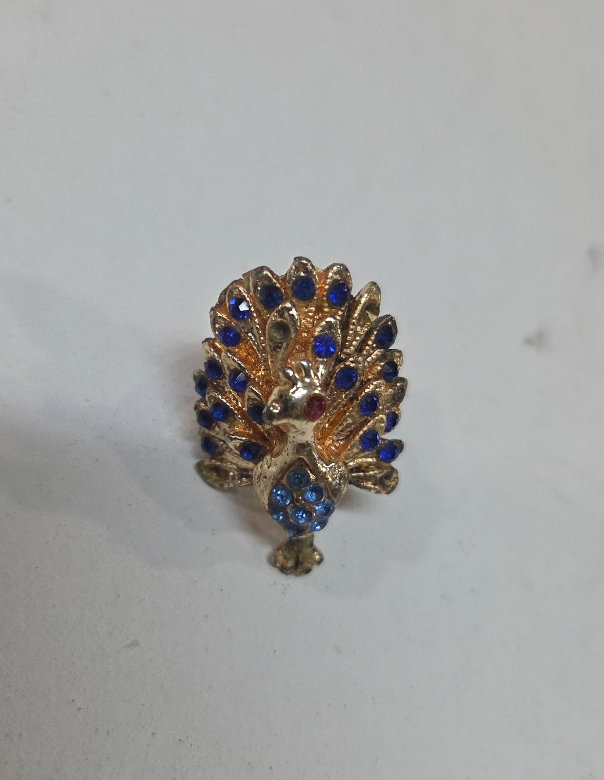 Anillo Ajustable Pavo Real Vintage con Pedrería/Cristales Azules