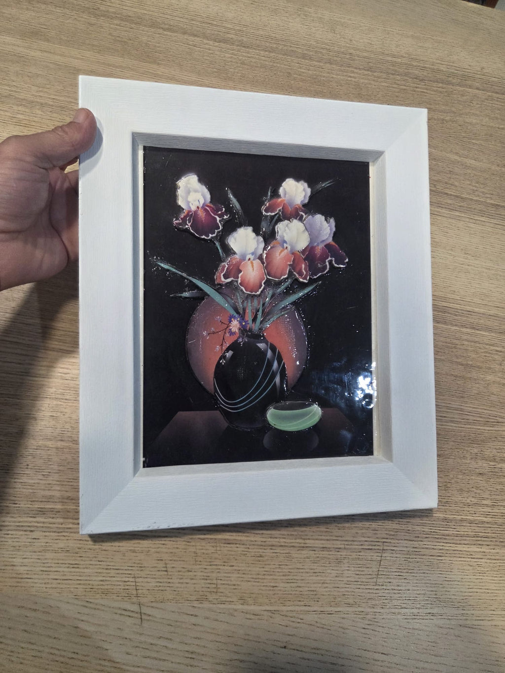 Cuadro Decorativo en Relieve 3D - Bodegón Floral / Lirios con Marco