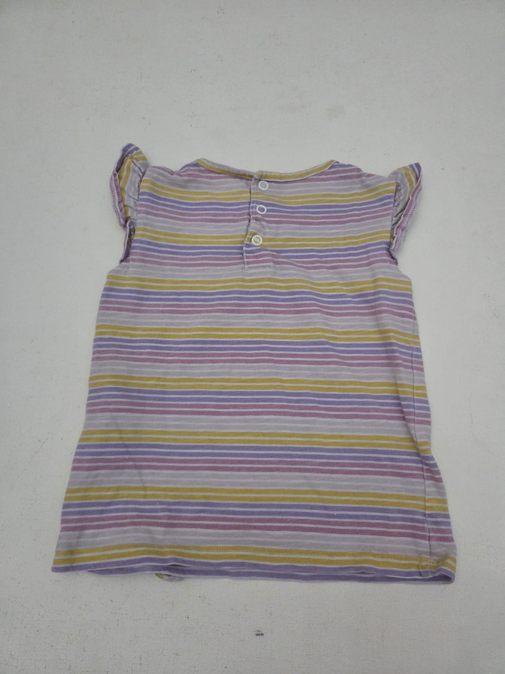 Camiseta sin mangas con volantes a rayas lila/mostaza (Talla 12-18 meses / 86 cm)