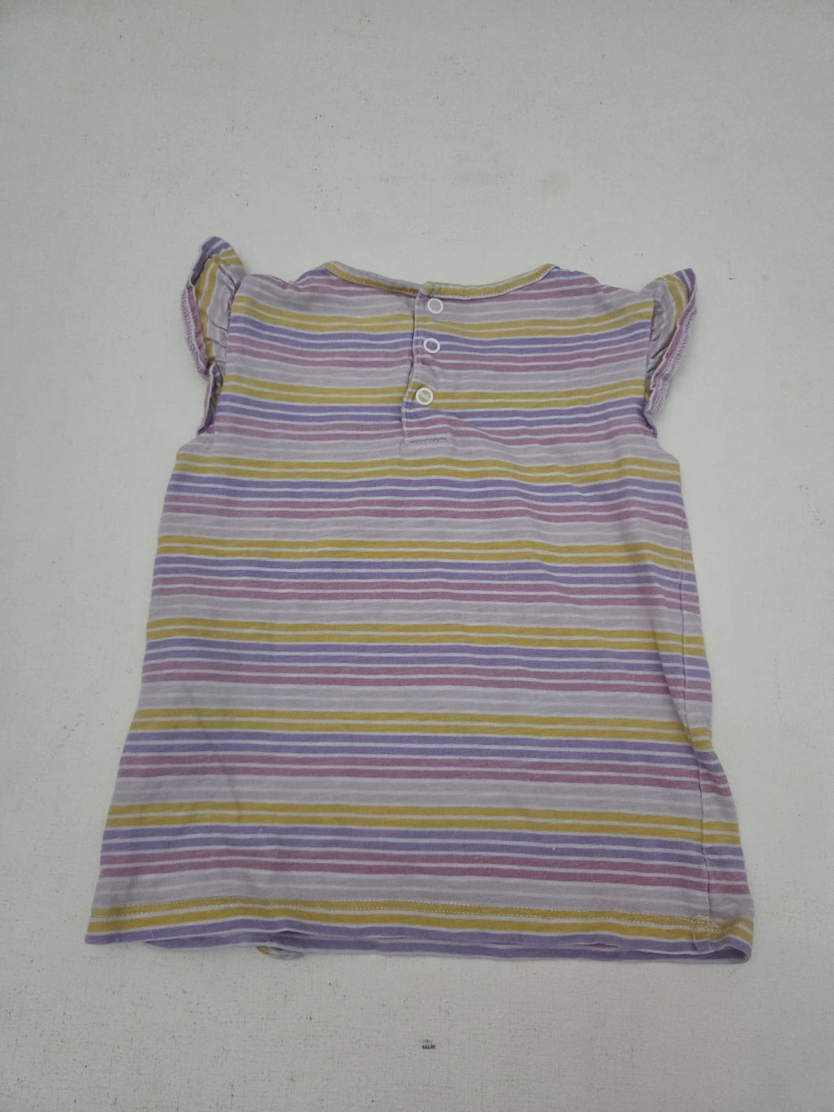 Camiseta sin mangas con volantes a rayas lila/mostaza (Talla 12-18 meses / 86 cm)