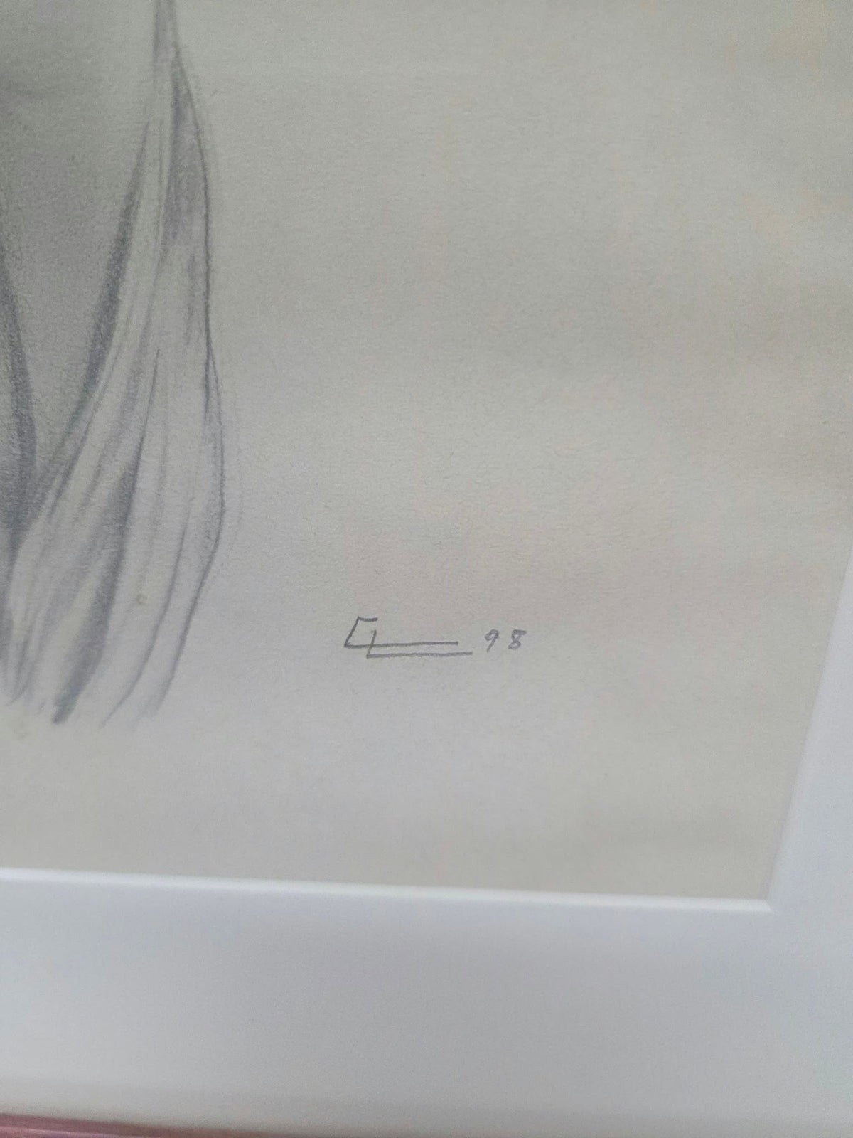 Dibujo original a lápiz "Desnudo femenino clásico de espalda" - Monograma y año 98 (Enmarcado)