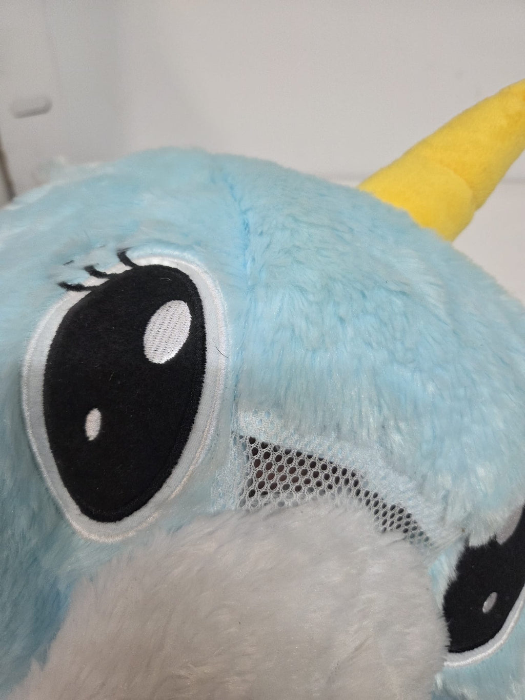Máscara / Gorro de Peluche de Unicornio Azul (Acolchado y Suave)