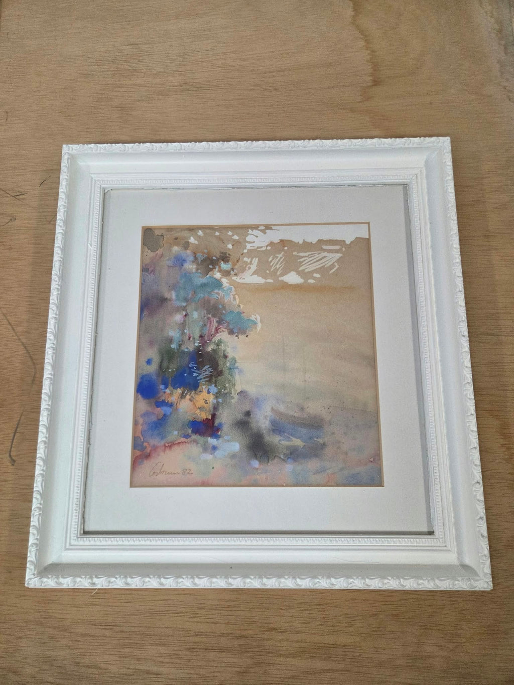 Acuarela Original Firmada y Enmarcada (1982) – Paisaje Abstracto / Naturaleza