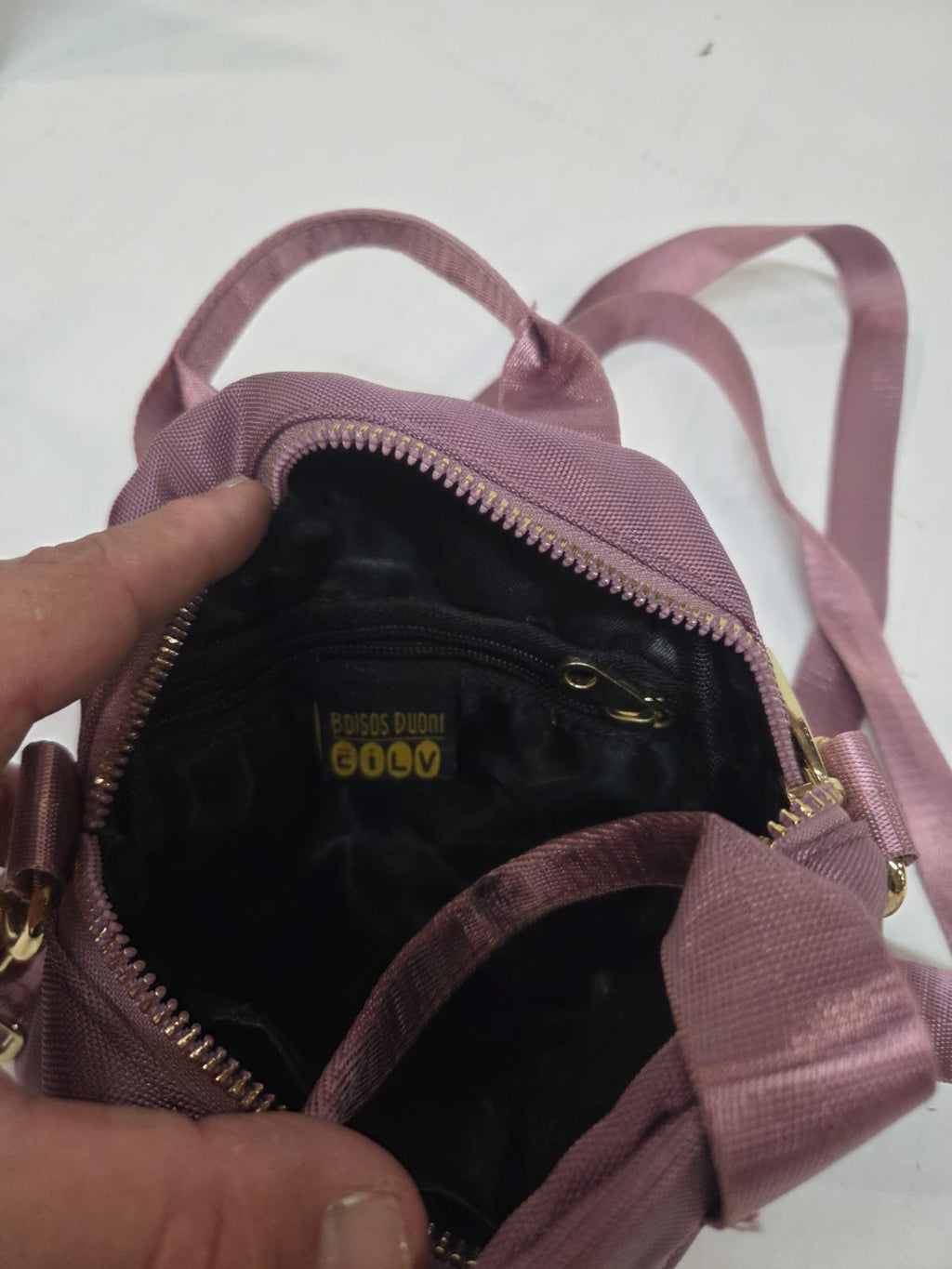 Mini Bolso Bandolera / Mochila Ligera EILV - Color Malva / Rosa Viejo (Excelente Estado)