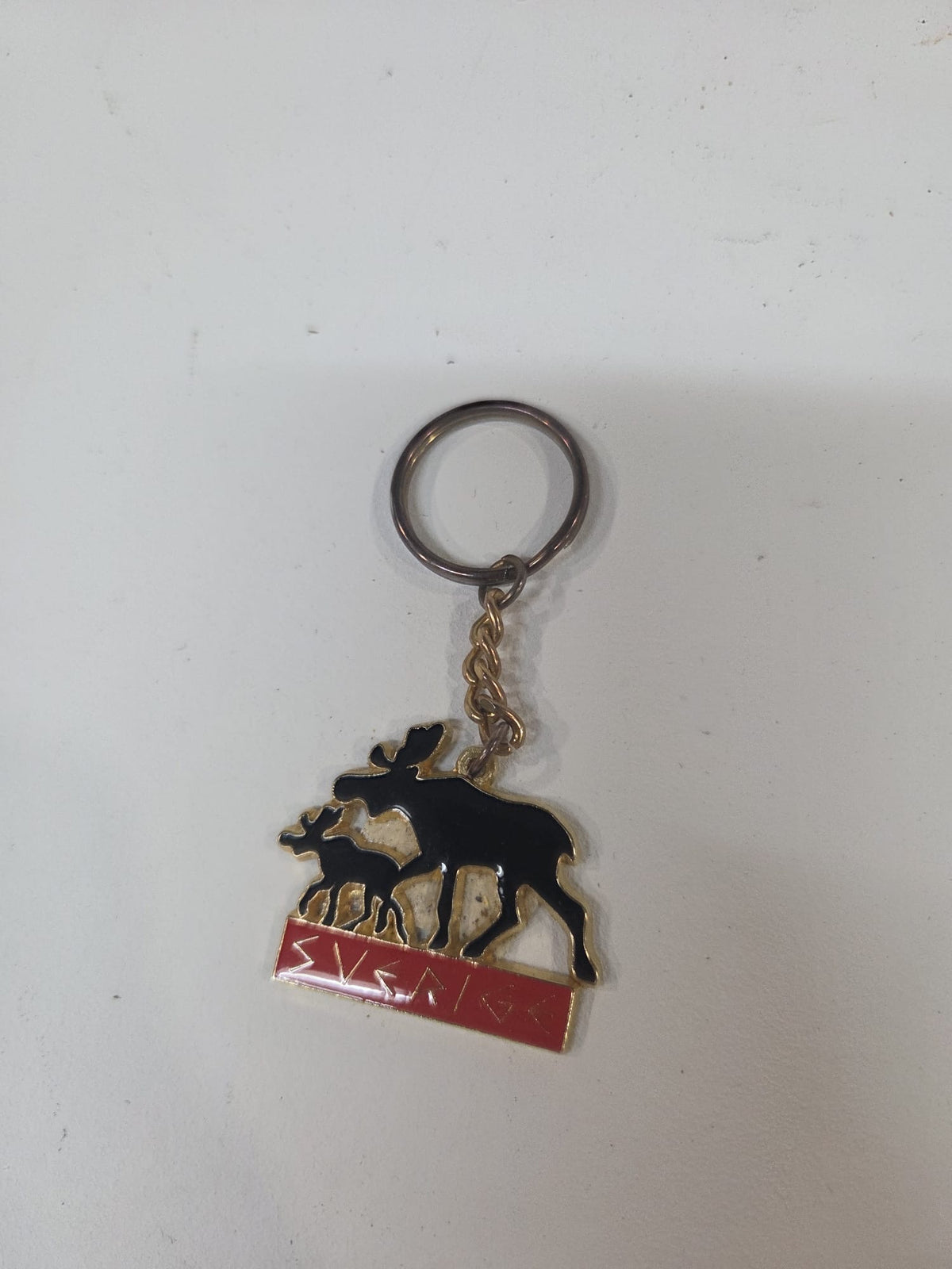 Llavero Vintage de Suecia - Motivo Alces "Sverige" (Metal y Esmalte)