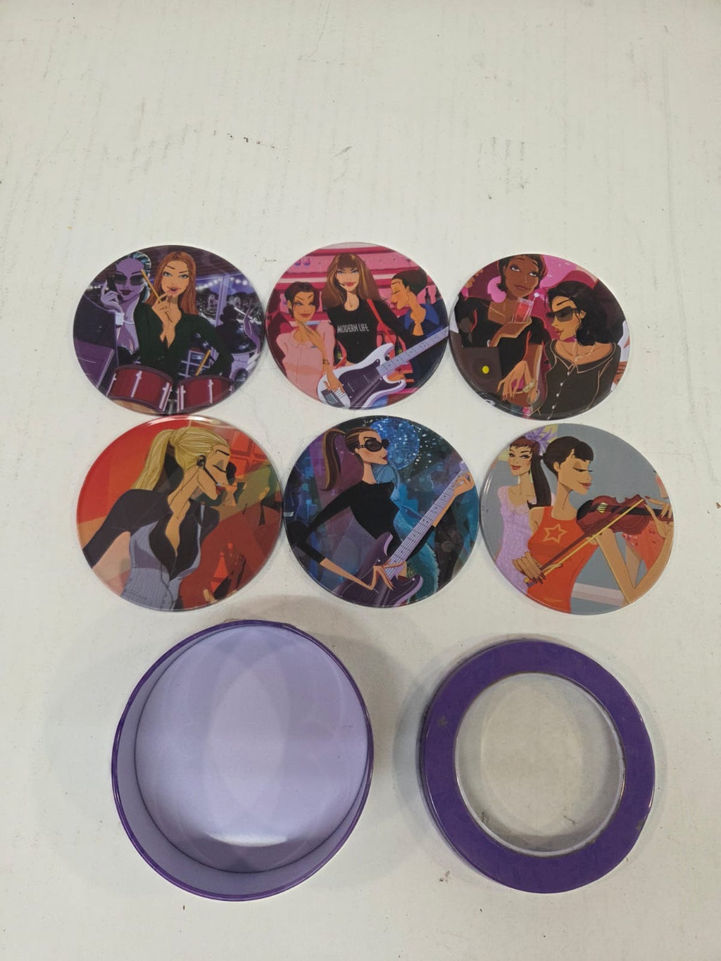 Set de 6 Posavasos de Metal Retro / Vintage "Modern Life" con Caja Metálica