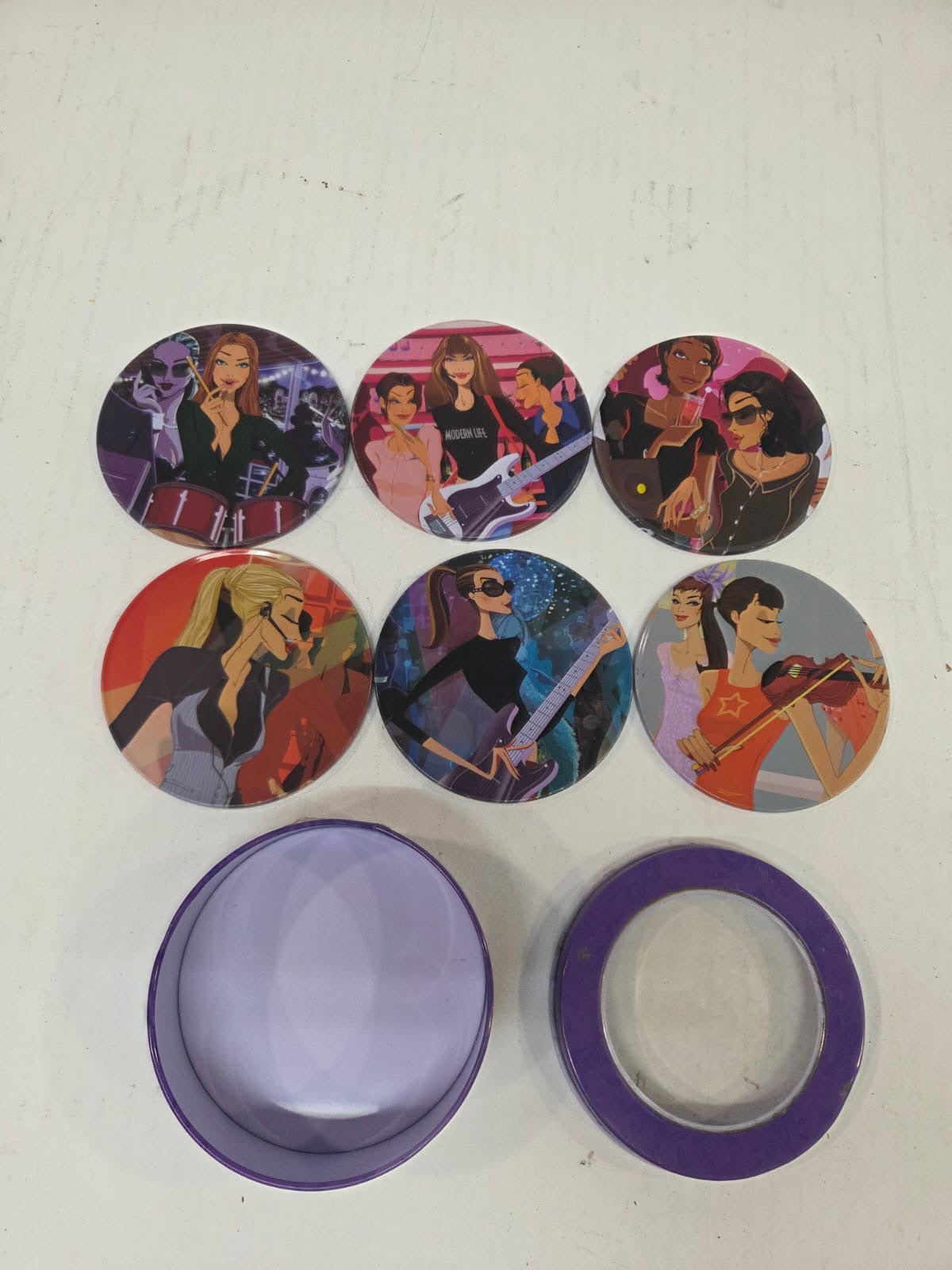 Set de 6 Posavasos de Metal Retro / Vintage "Modern Life" con Caja Metálica