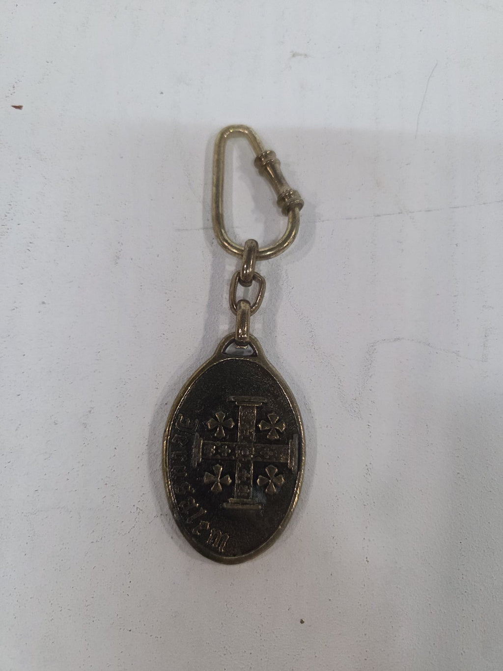 Llavero Vintage Cruz de Jerusalén – Souvenir de Tierra Santa (Bronce/Latón)
