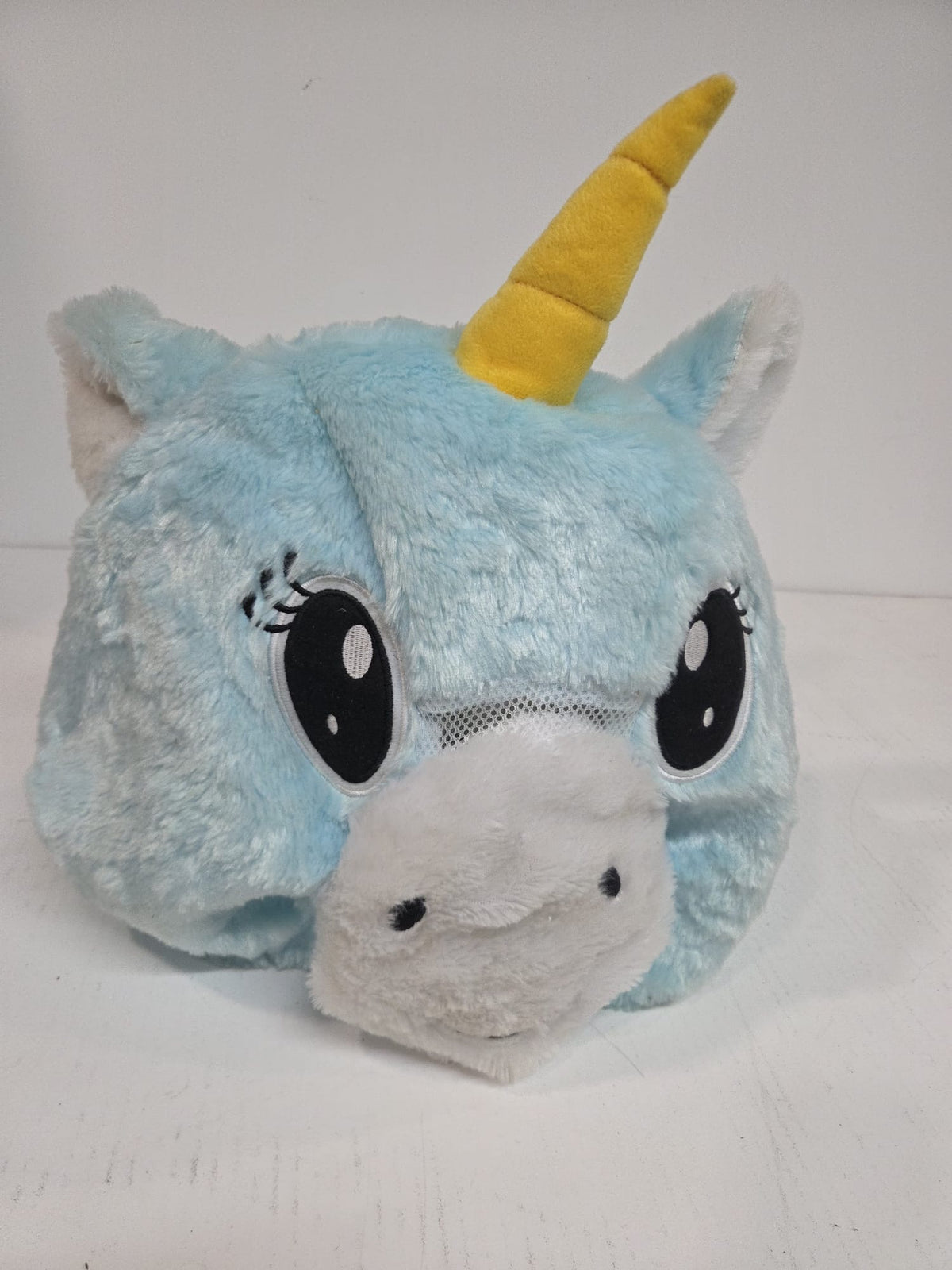 Máscara / Gorro de Peluche de Unicornio Azul (Acolchado y Suave)