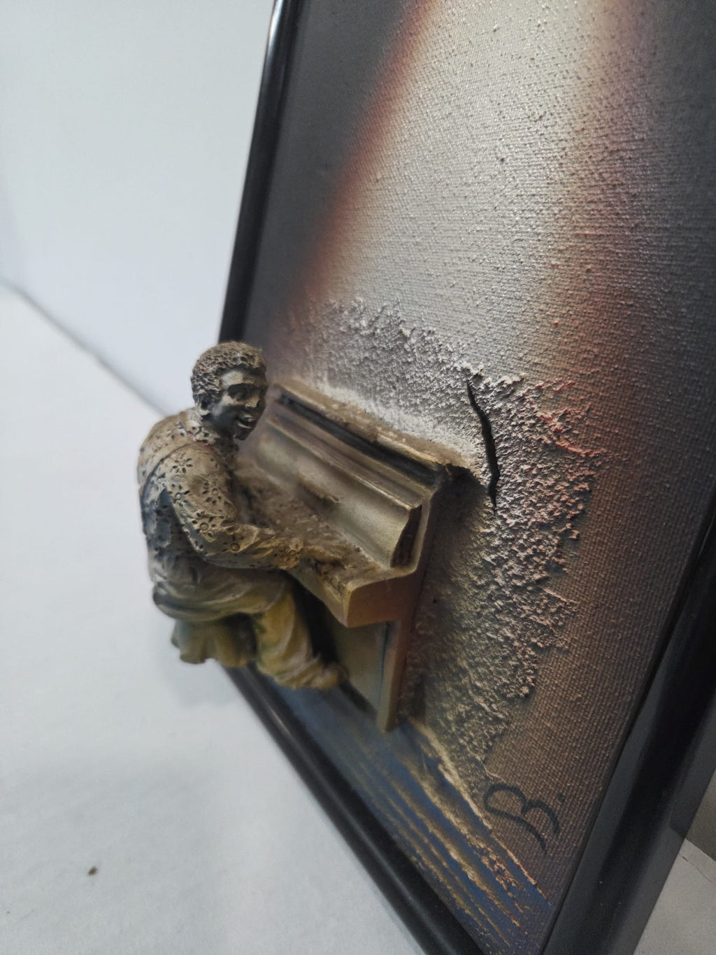 Cuadro En Relieve Pianista De Jazz En Lona / Marco Negro Vintage