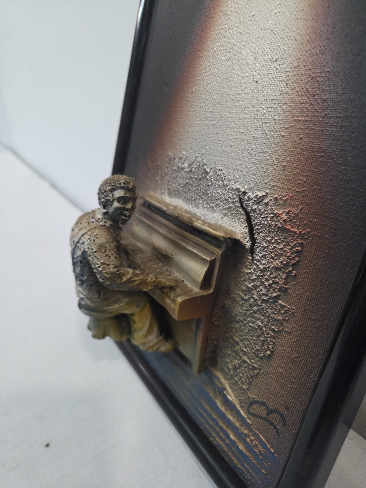 Cuadro En Relieve Pianista De Jazz En Lona / Marco Negro Vintage