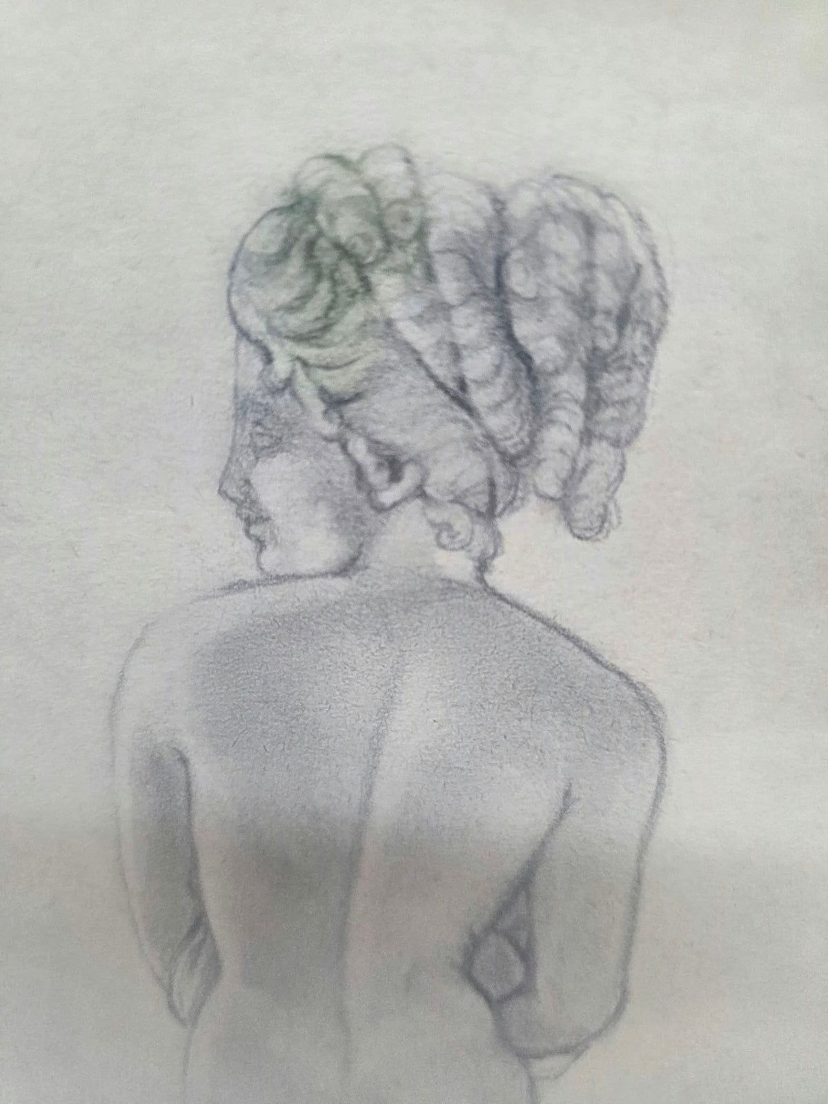 Dibujo original a lápiz "Desnudo femenino clásico de espalda" - Monograma y año 98 (Enmarcado)