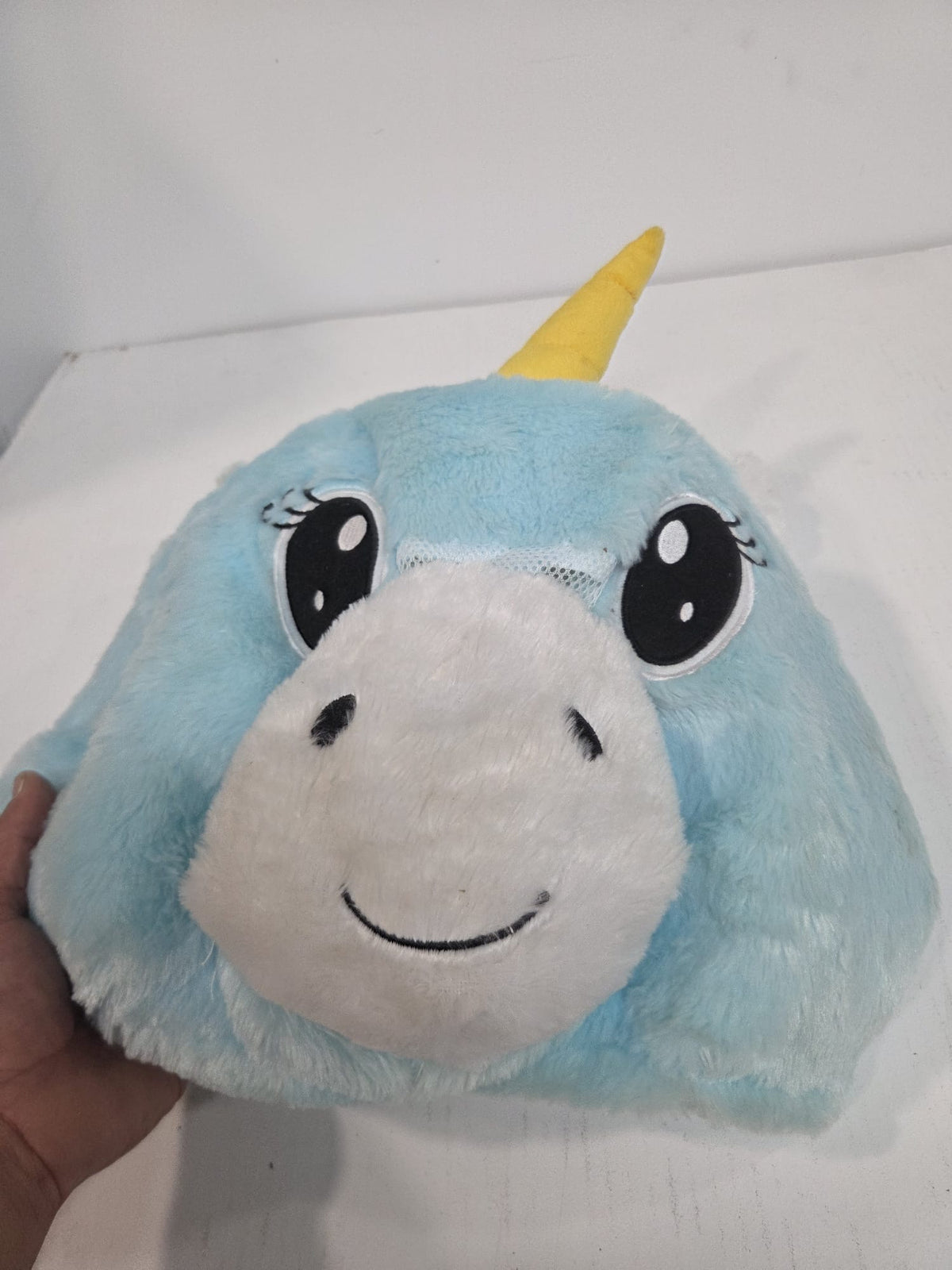 Máscara / Gorro de Peluche de Unicornio Azul (Acolchado y Suave)