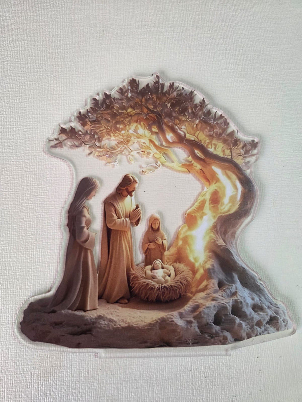 Figura Decorativa Belén Navideño en Acrílico con Base - Nacimiento de Jesús bajo el Árbol de la Vida
