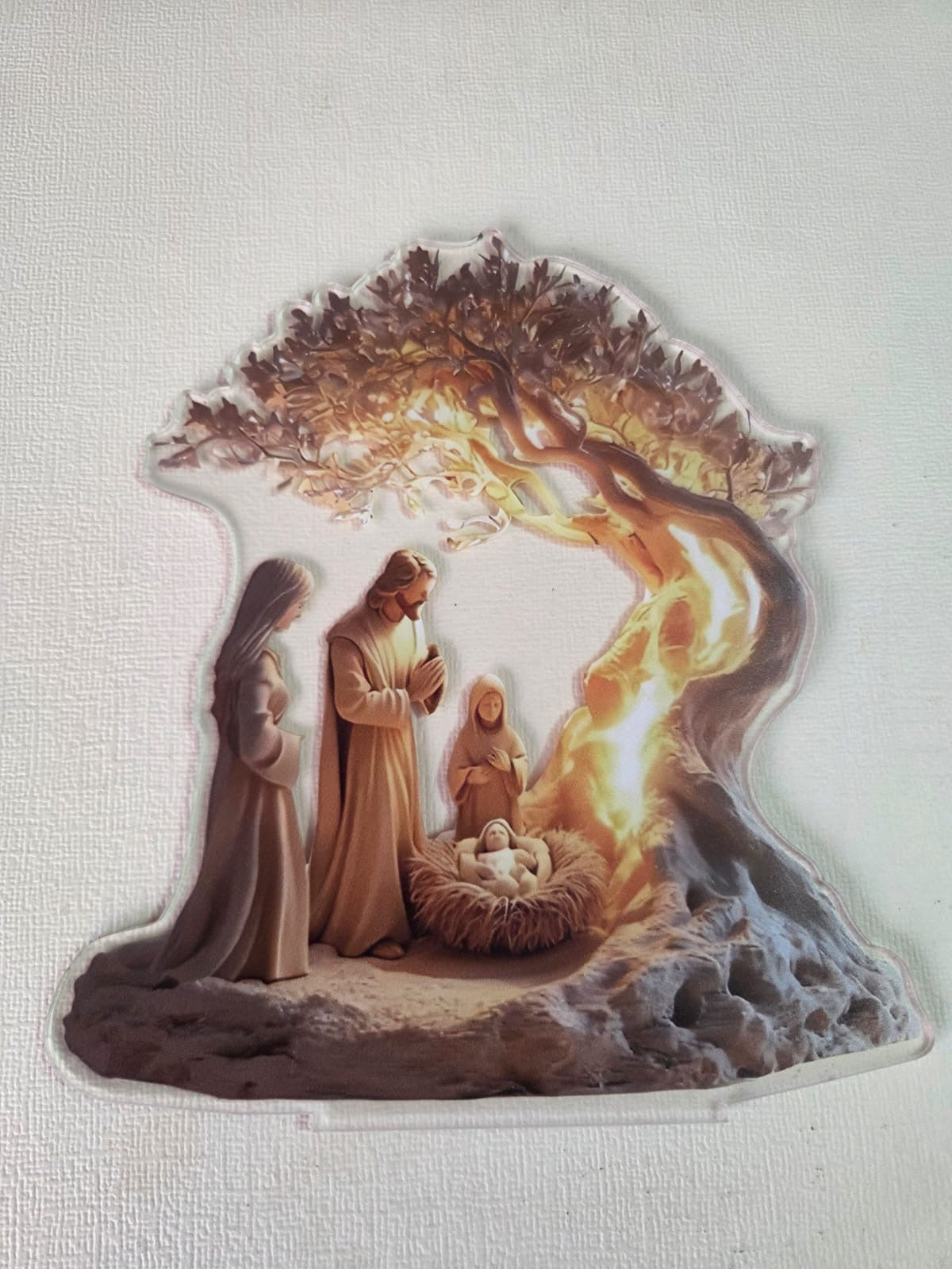 Figura Decorativa Belén Navideño en Acrílico con Base - Nacimiento de Jesús bajo el Árbol de la Vida