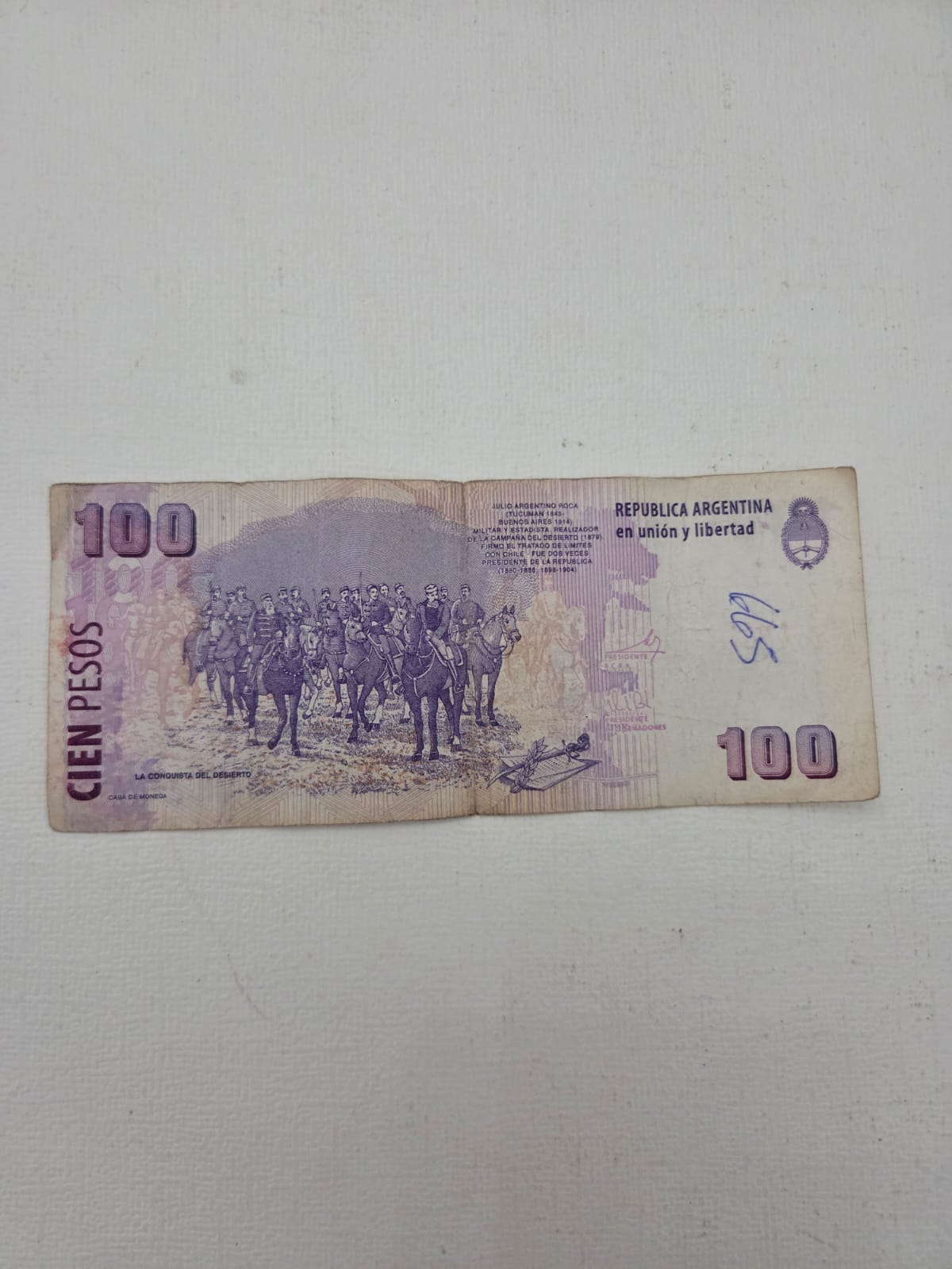 Billete Argentina 100 Pesos - Julio Argentino Roca - Serie CA - Circulado (Notas a bolígrafo)