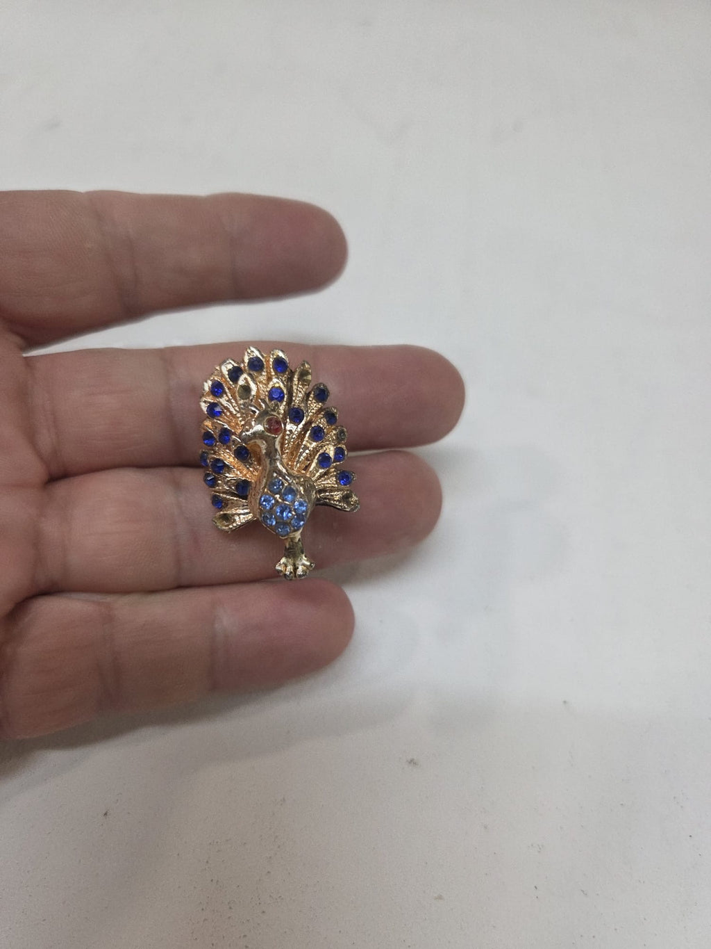 Anillo Ajustable Pavo Real Vintage con Pedrería/Cristales Azules