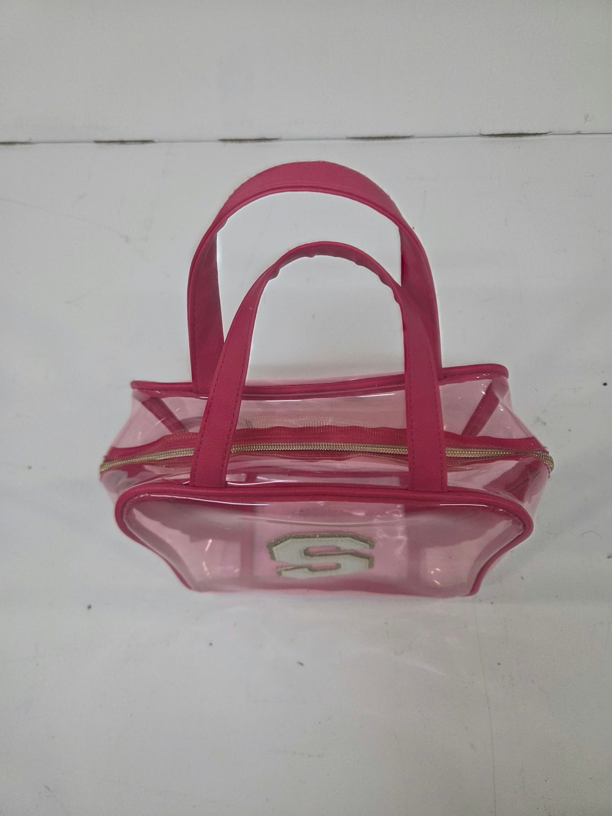 Neceser / Bolsito Transparente Rosa Primark – Inicial "S" con Purpurina 