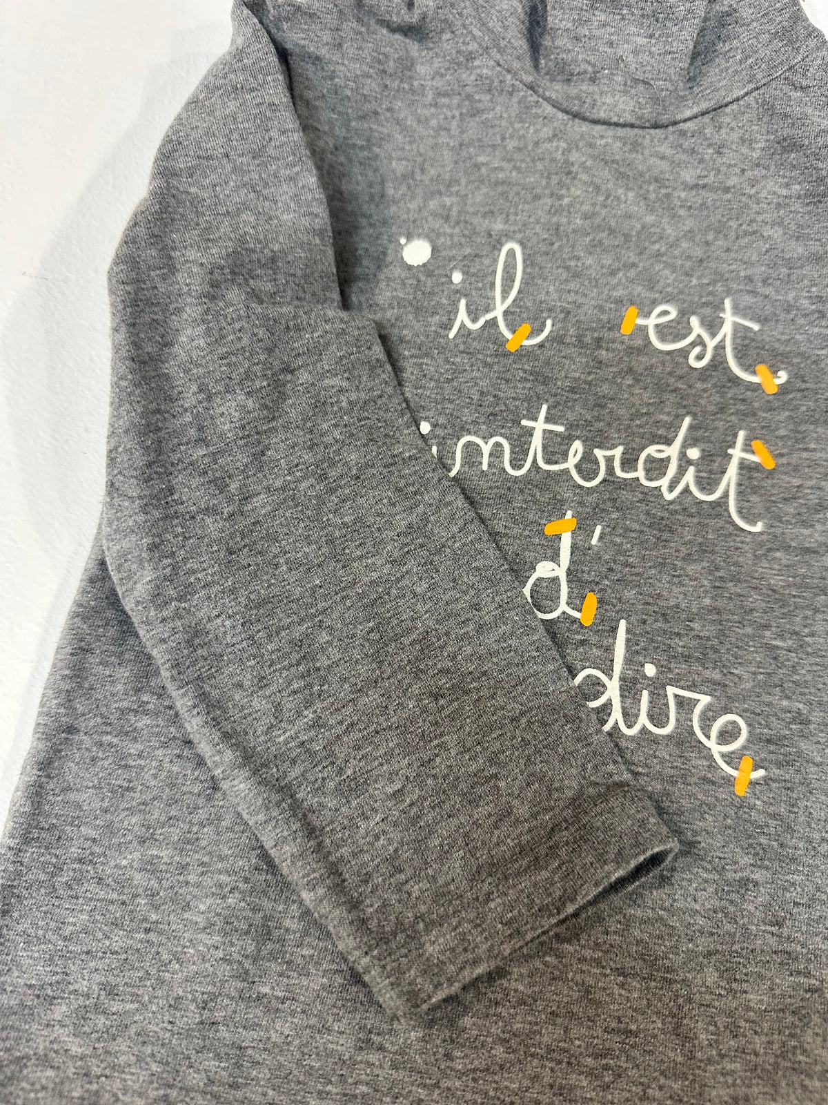 Camiseta de manga larga / Cuello alto gris infantil - Frase "il est interdit d'interdire"