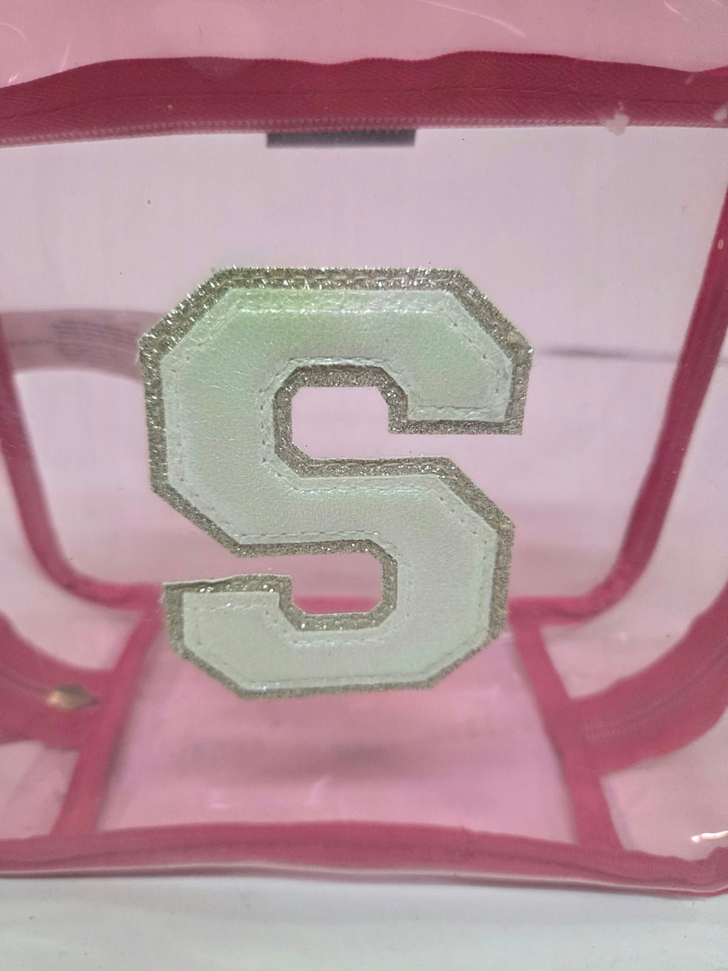 Neceser / Bolsito Transparente Rosa Primark – Inicial "S" con Purpurina 