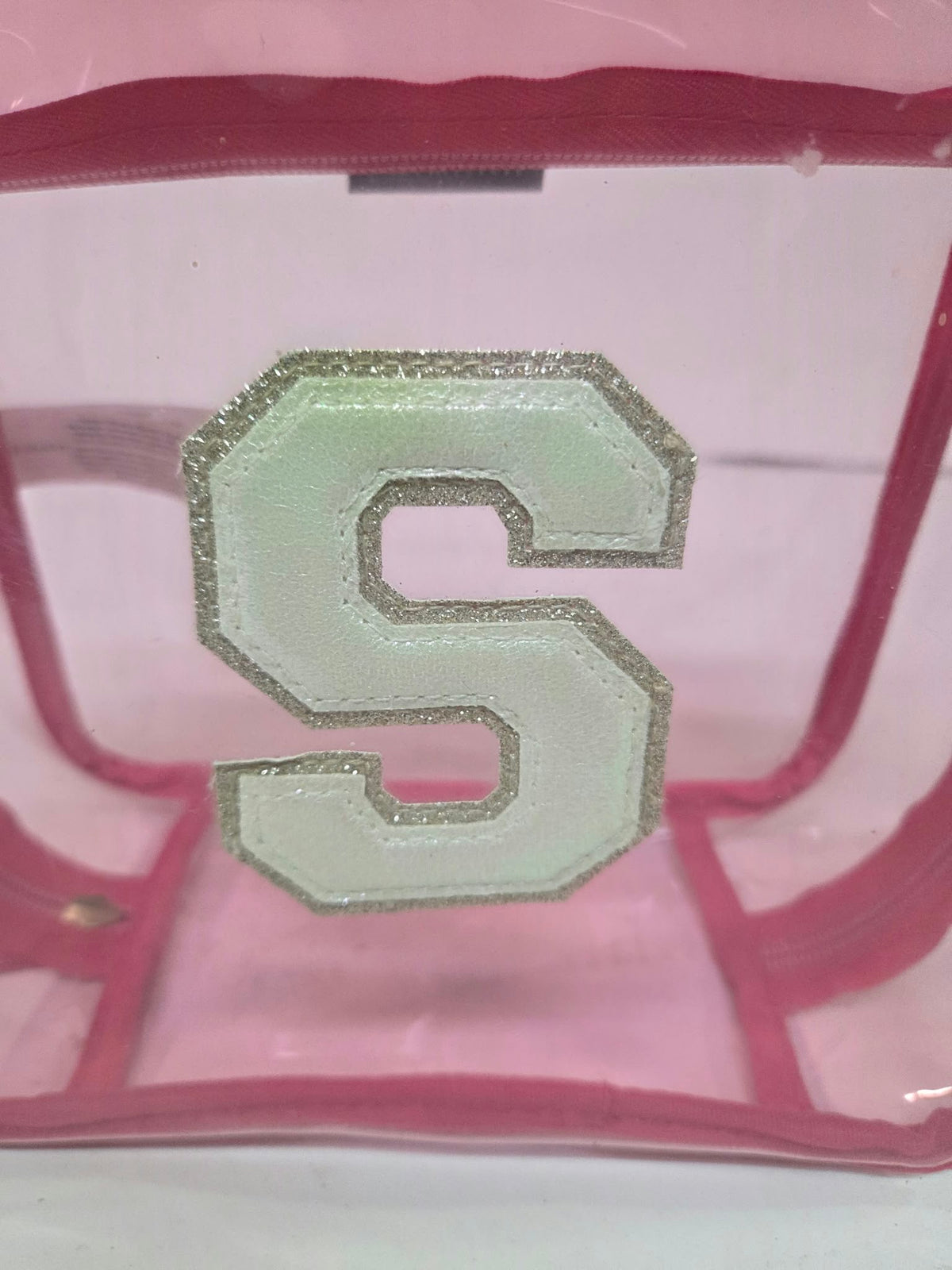 Neceser / Bolsito Transparente Rosa Primark – Inicial "S" con Purpurina 