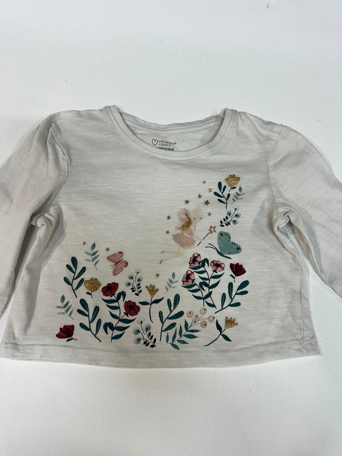 Camiseta Manga Larga Niña Primark Cares - Hada y Flores (Talla 24-36M / 98cm)