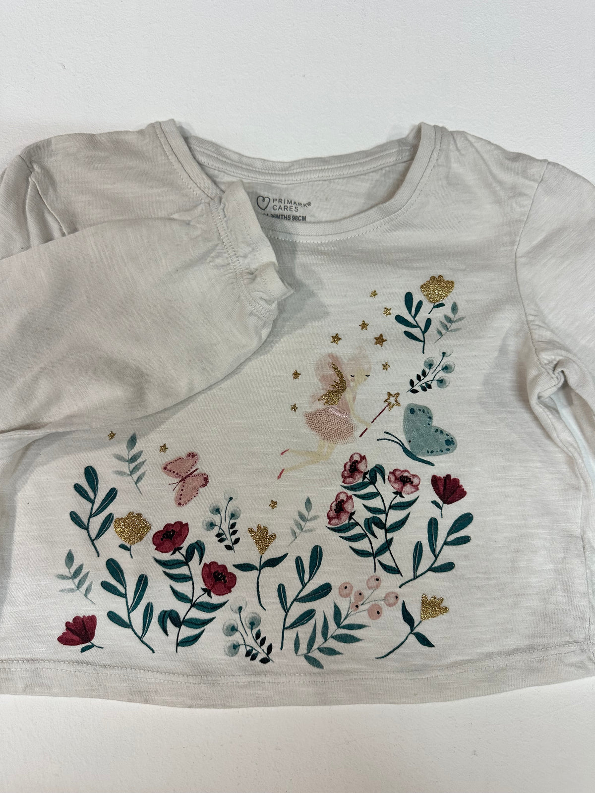 Camiseta Manga Larga Niña Primark Cares - Hada y Flores (Talla 24-36M / 98cm)