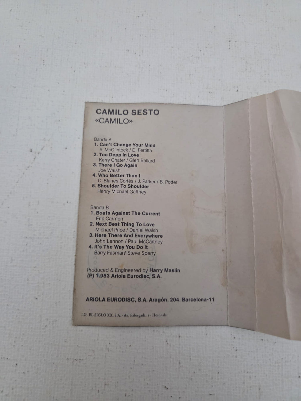 Cassette Camilo Sesto - Camilo (1983) Canta en Inglés - Edición Ariola Origina