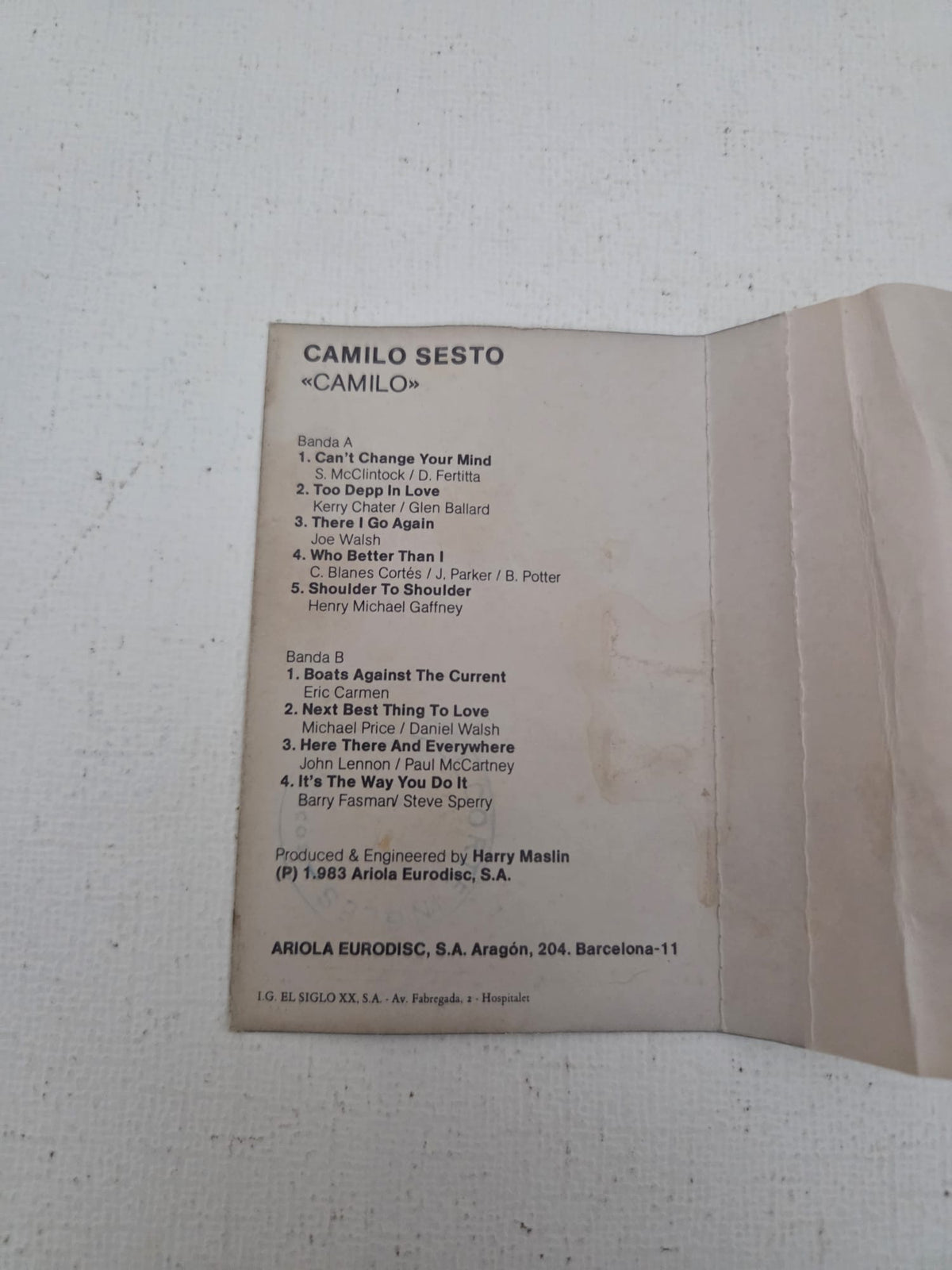 Cassette Camilo Sesto - Camilo (1983) Canta en Inglés - Edición Ariola Origina