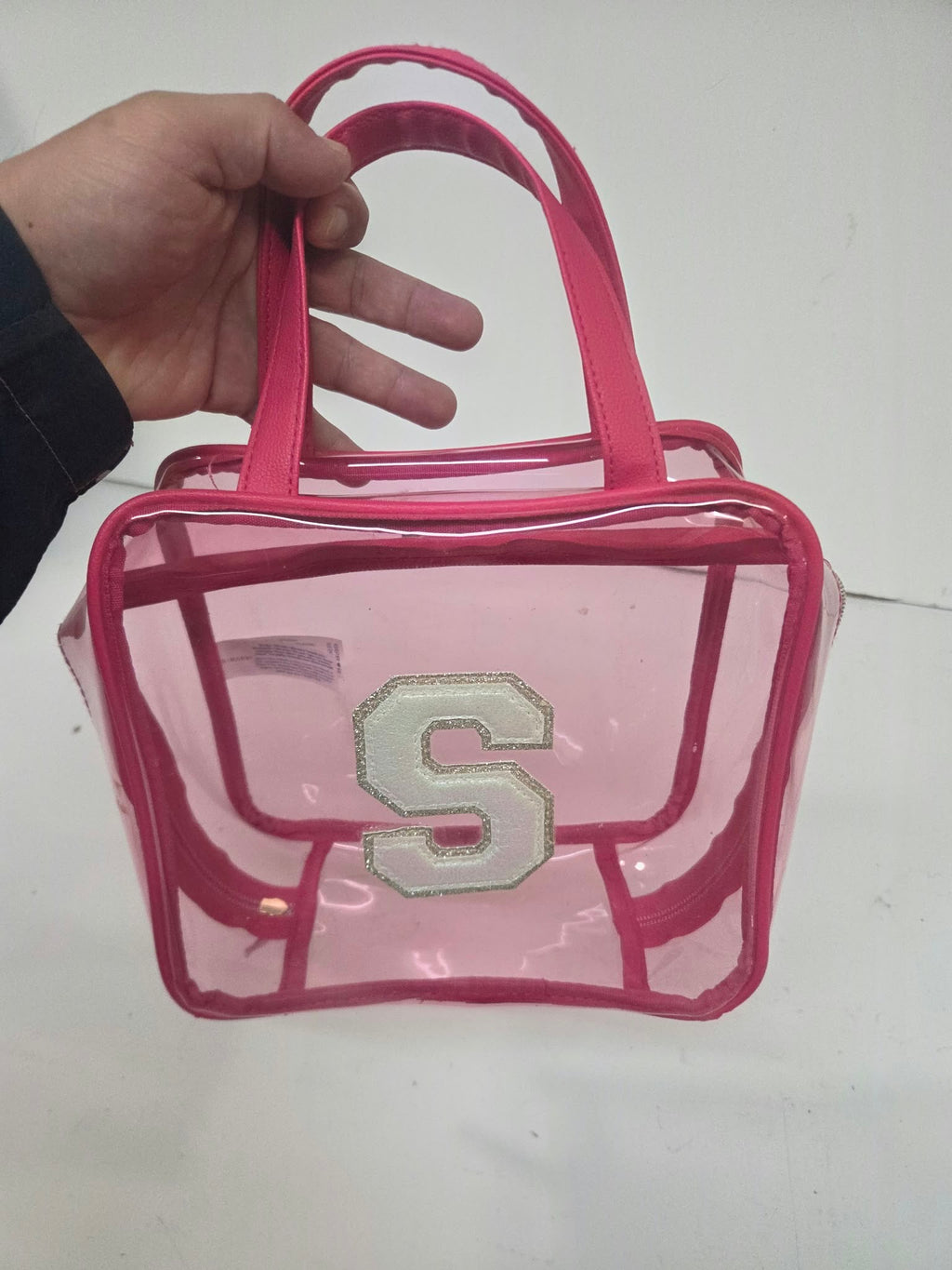 Neceser / Bolsito Transparente Rosa Primark – Inicial "S" con Purpurina 