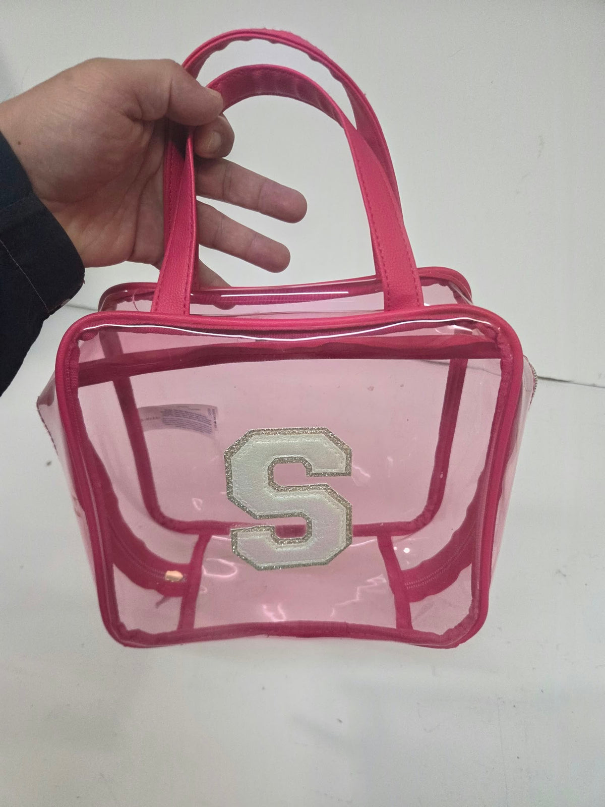 Neceser / Bolsito Transparente Rosa Primark – Inicial "S" con Purpurina 