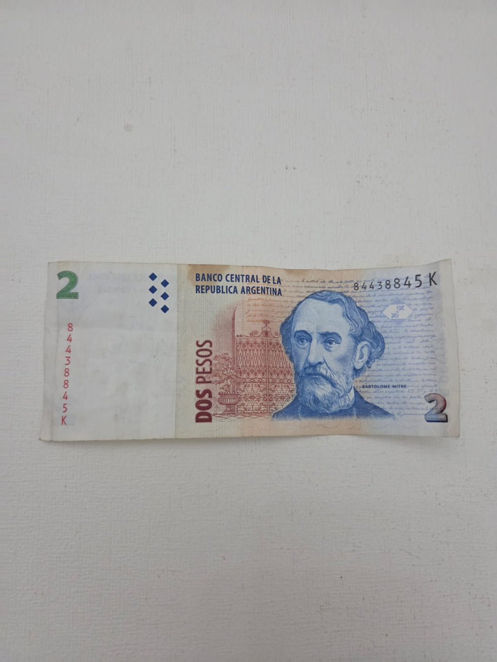 Billete 2 Pesos Argentina - Bartolomé Mitre - Serie K (Usado)