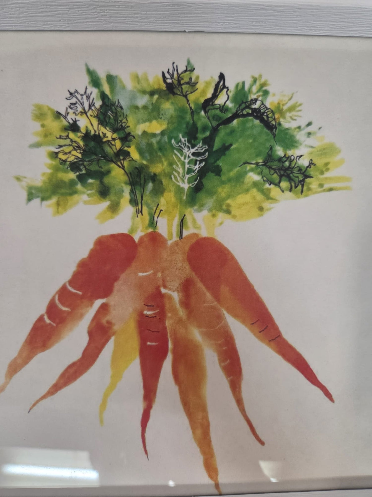 Cuadro Decorativo Ilustración Zanahorias Acuarela con Marco Blanco (25x20 cm)