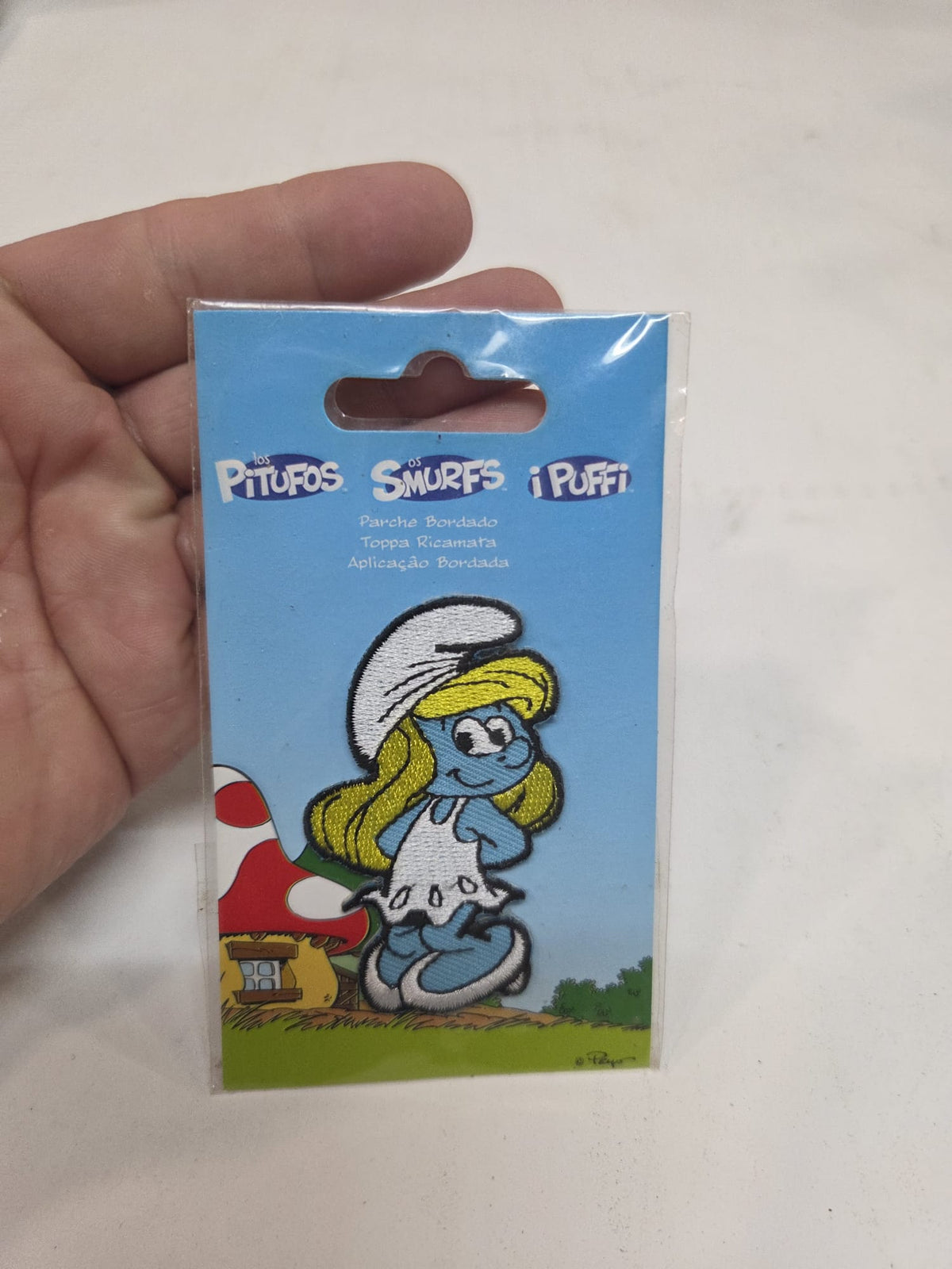 Parche bordado para termopegar de Pitufina (Los Pitufos / The Smurfs) – Nuevo en blister