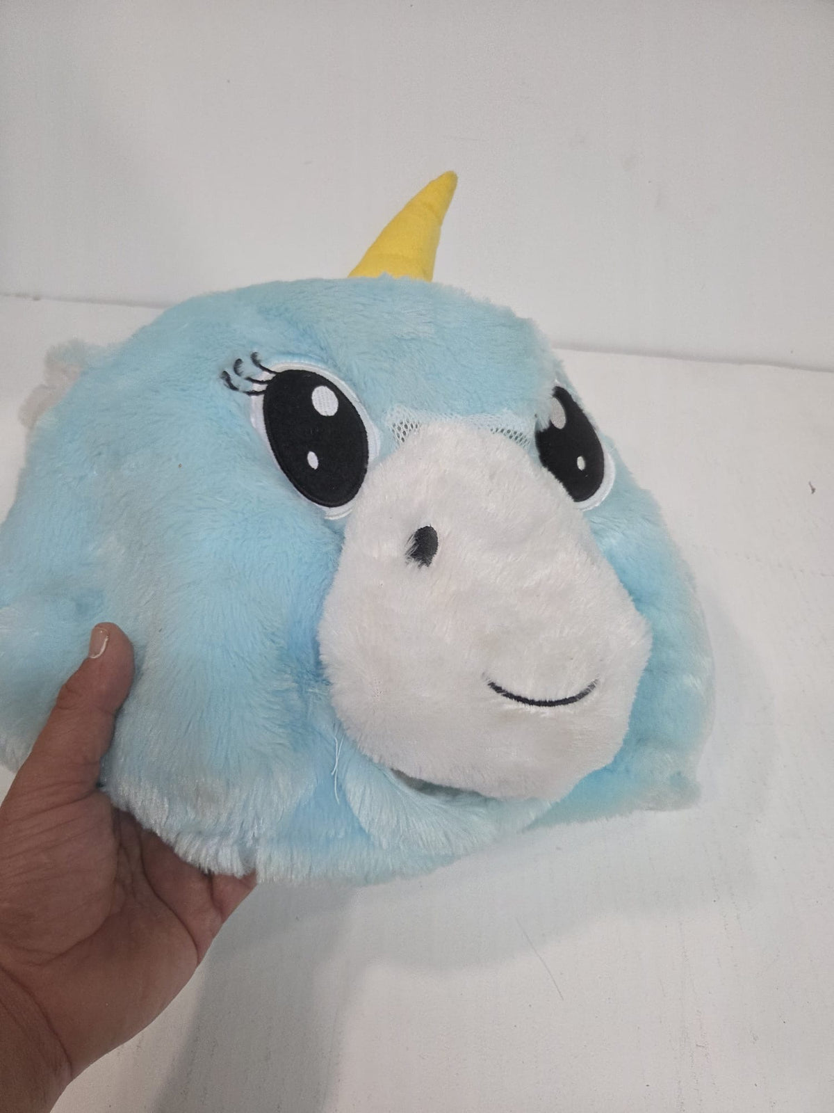 Máscara / Gorro de Peluche de Unicornio Azul (Acolchado y Suave)