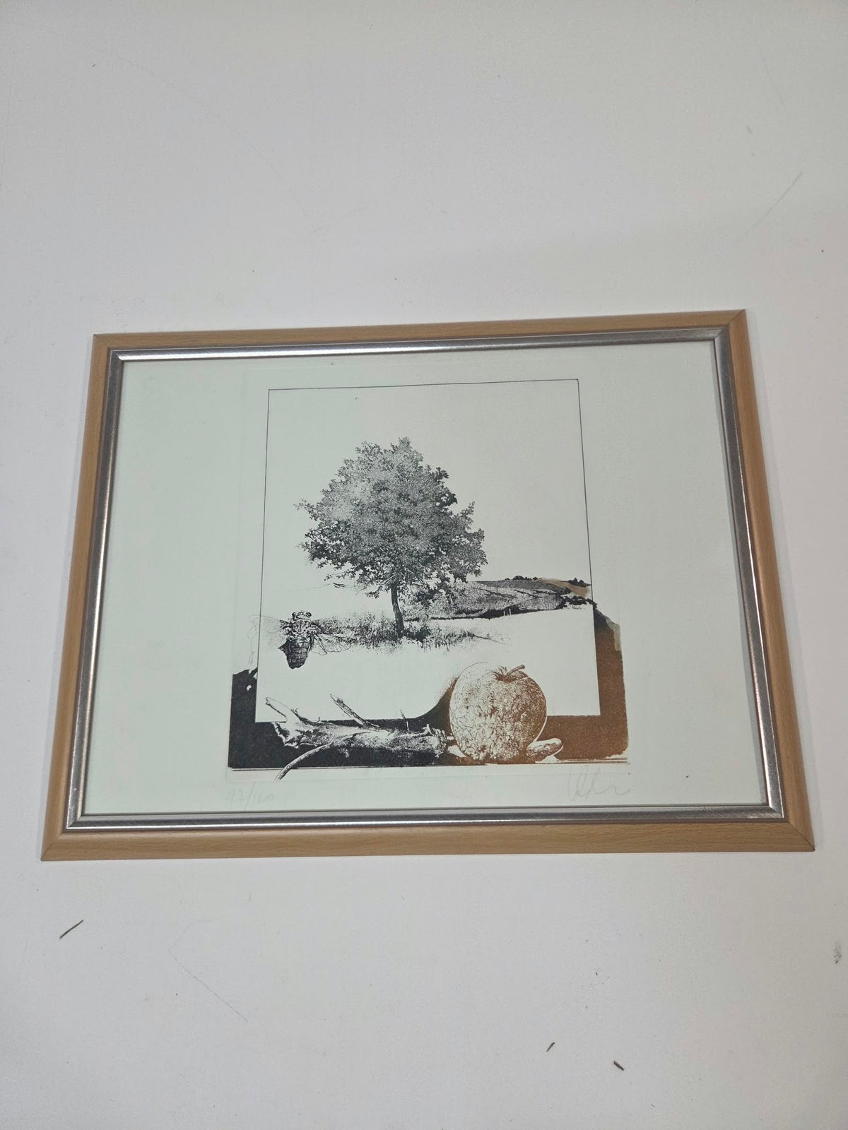 Grabado firmado y numerado (47/120) – Naturaleza, Árbol y Cigarra con Marco
