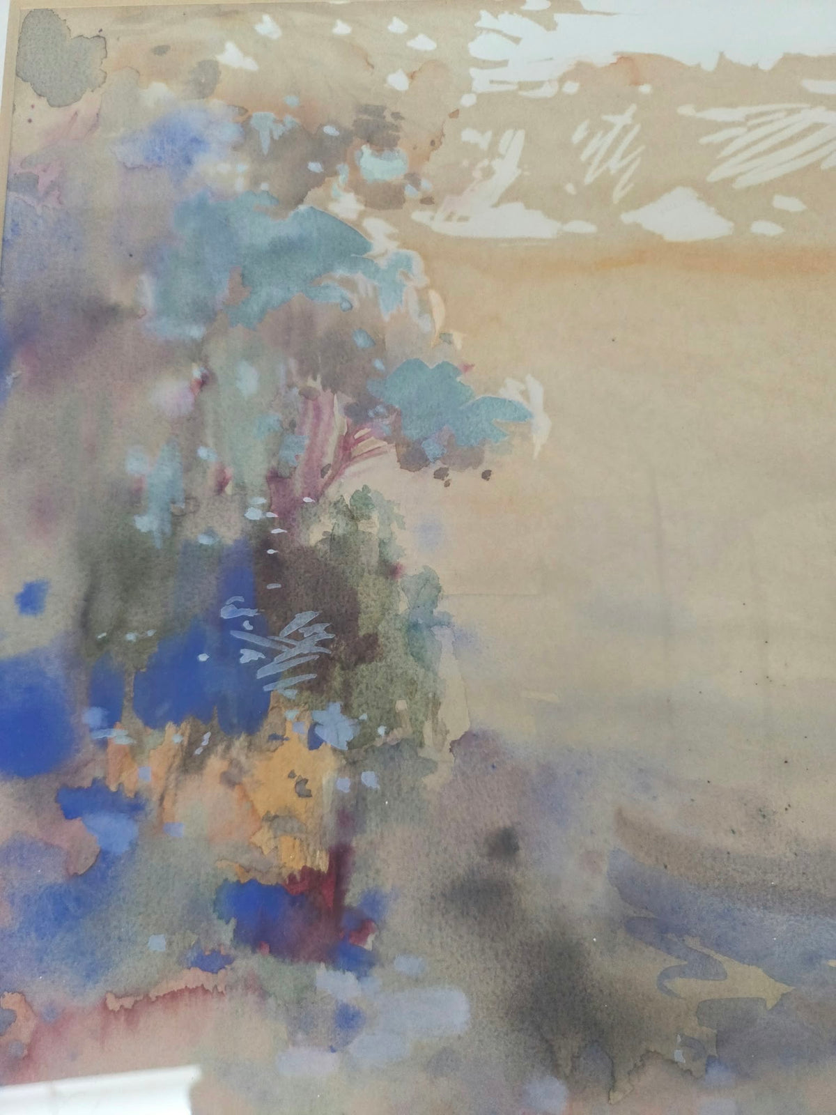 Acuarela Original Firmada y Enmarcada (1982) – Paisaje Abstracto / Naturaleza